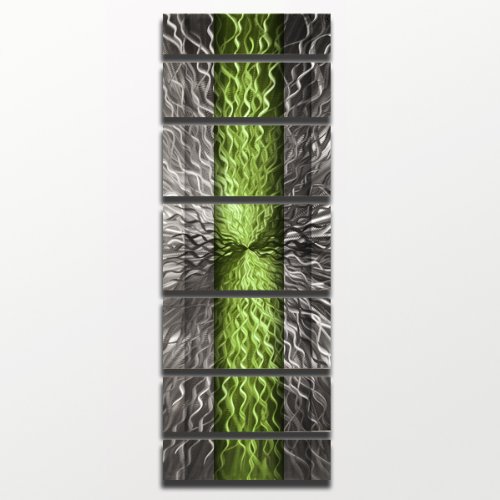 Modern Abstract Green Metal Wall Art Panels - Contemporary Metal Wall Sculpture for Home Décor - Rhythmic Energy in Black, Green & Silver - Perfect for Living Room, Bedroom & Office Wall Decor
