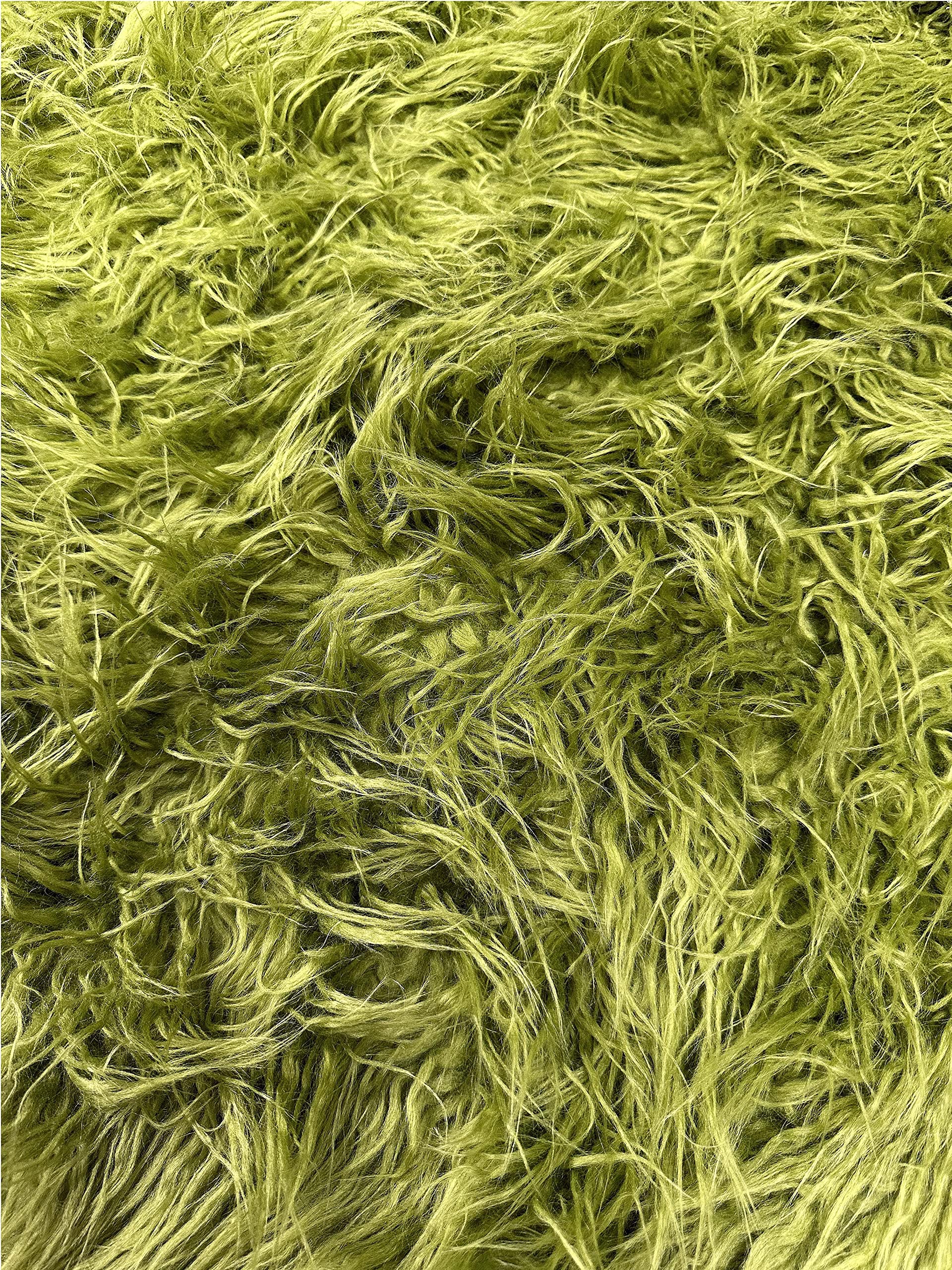 Premium Faux Mongolian Fur Fabric by the Yard - Soft & Luxurious Olive Green Faux Fur Material for Coats, Throws, and Home Decor