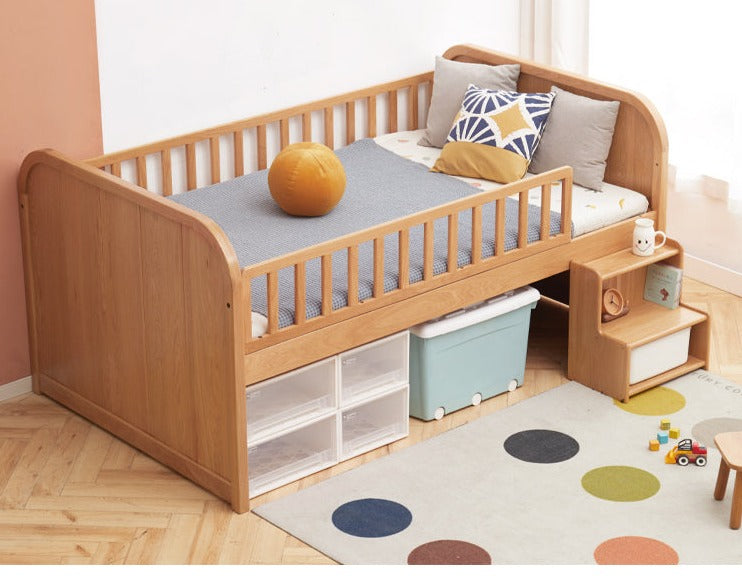 Solid Oak Wood Multi-Function Storage Bed with Wide Underbed Drawers - Perfect for Bedroom Organization & Small Space Living