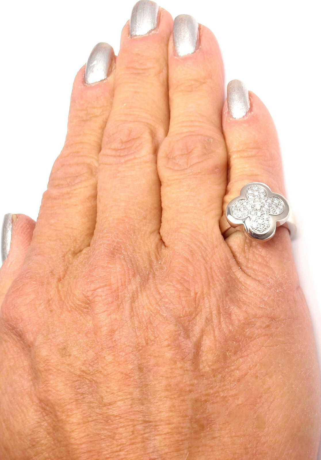 Authentic VAN CLEEF & ARPELS VCA 18k White Gold Diamond Pure Alhambra Ring - Luxury Jewelry for Women, Perfect for Weddings, Anniversaries & Special Occasions