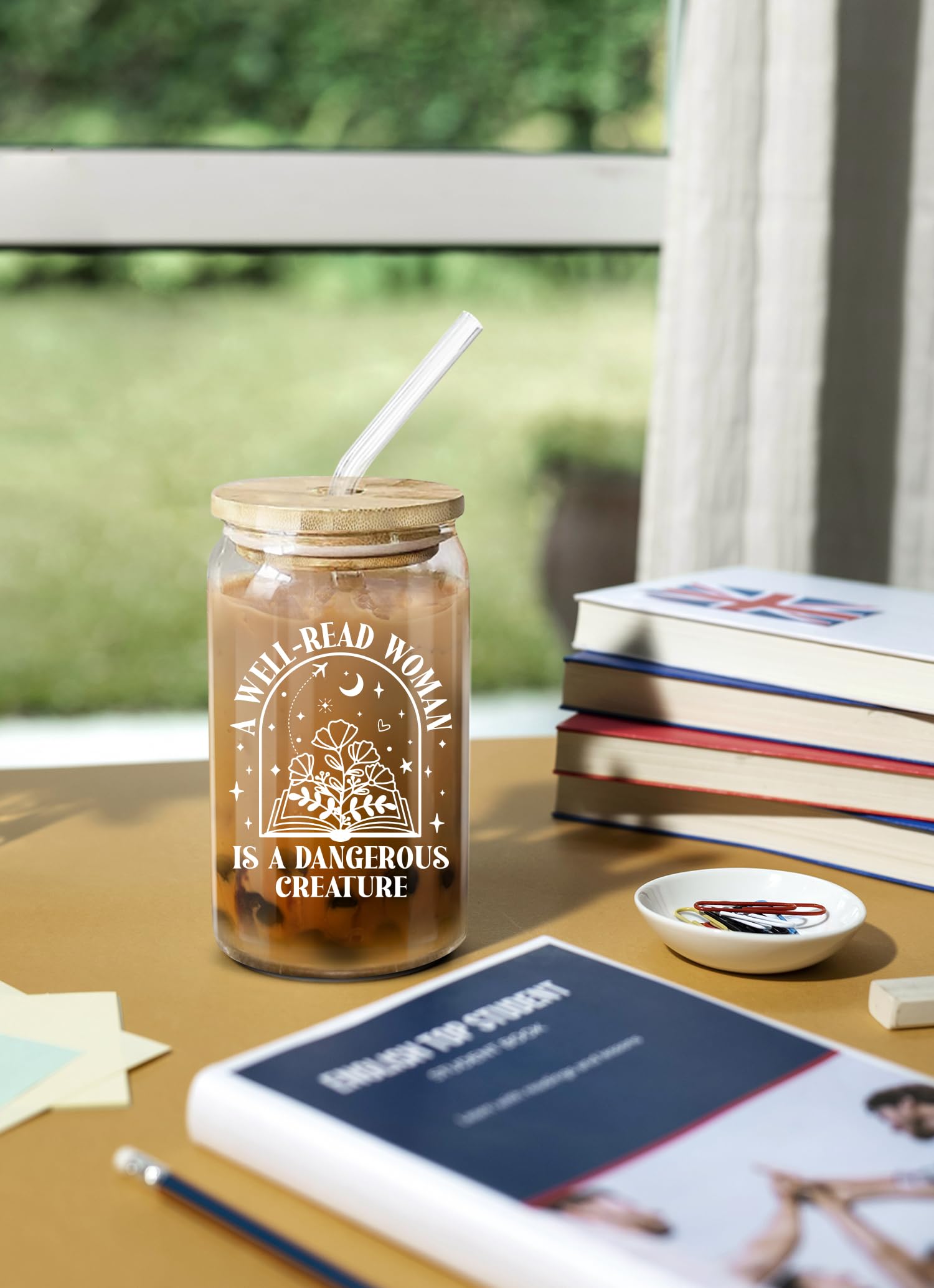 NewEleven Book Lovers Gift Set - 16 Oz Coffee Glass for Women, Librarians & Bookaholics - Perfect Birthday Gift for Her, Best Friend, or Reader - Ideal for Cozy Reading Nooks & Coffee Breaks