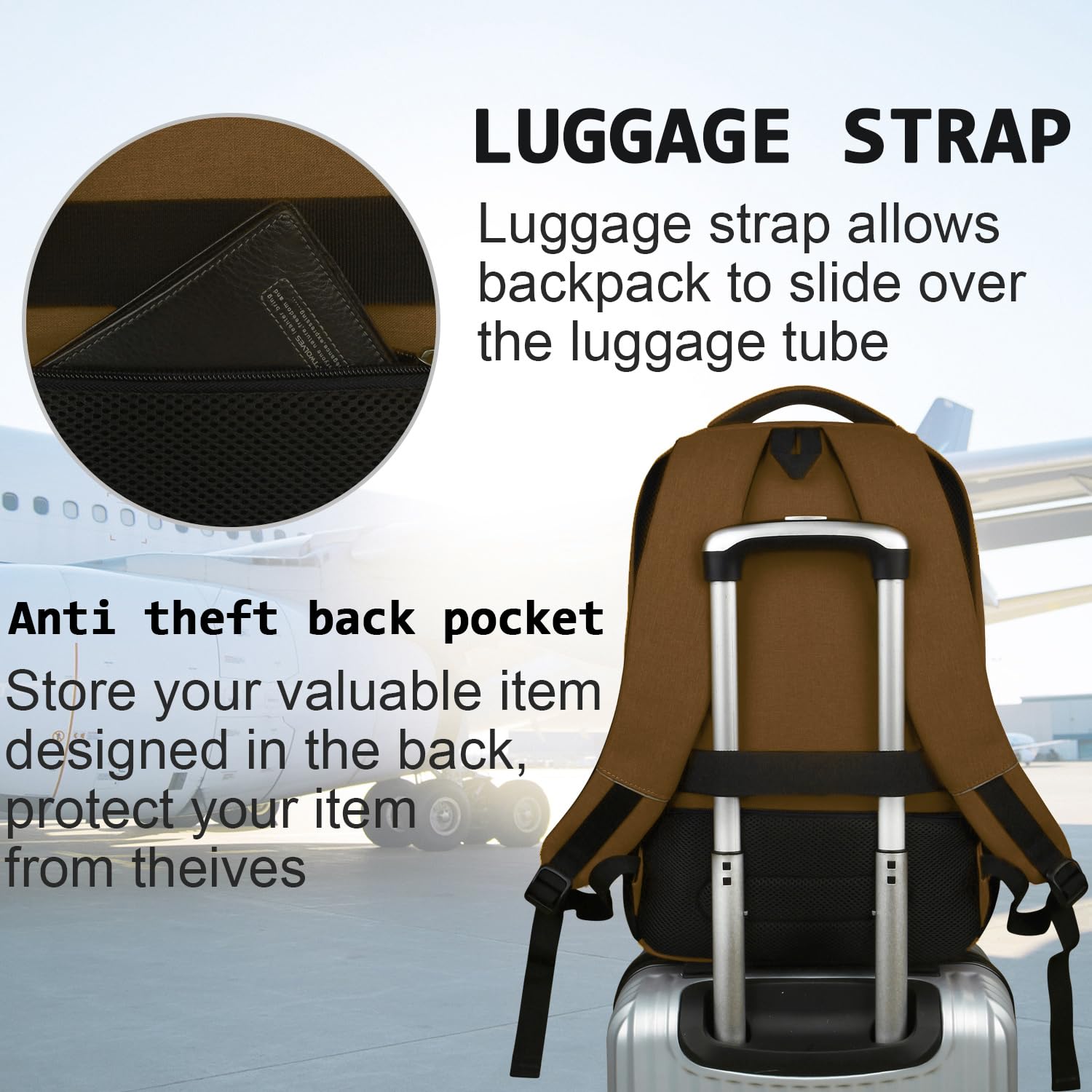 Anti-Theft Slim Durable Laptop Backpack with USB Charging Port, Water Resistant Business Travel & College Computer Bag for Women & Men, Fits 15.6 Inch Laptop & Notebook - Brown, Ideal for Commuting, Office, and Campus Use