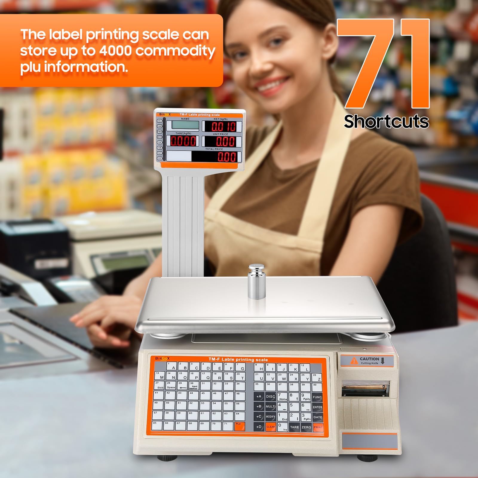 High Precision Commercial Digital Scale with Barcode Label Printer - 66 lbs Capacity for Retail, Supermarkets, Deli, Butcher Shops & Farmers Markets | Perfect for Weighing & Pricing Meat, Produce & Bulk Items