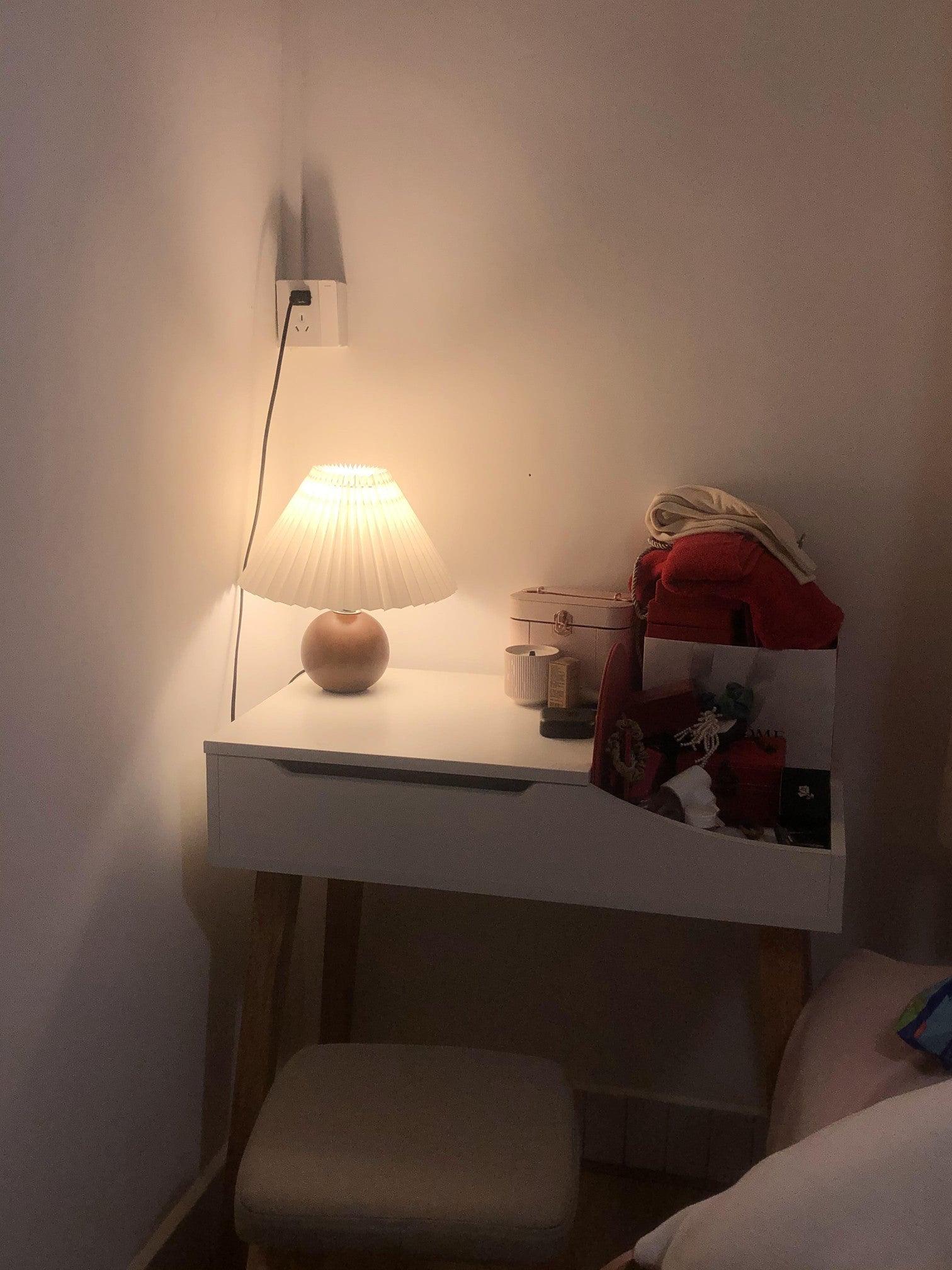 Modern Wooden Pleated Table Lamp - Handcrafted Natural Wood Nightstand Light for Bedroom, Living Room & Office - Warm Ambient Lighting for Home Decor