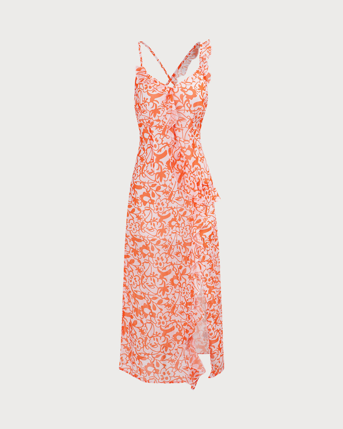 Floral Ruffle Maxi Dress for Women - Orange V-Neck Boho Summer Beach Dress - Perfect for Vacations, Weddings & Outdoor Parties