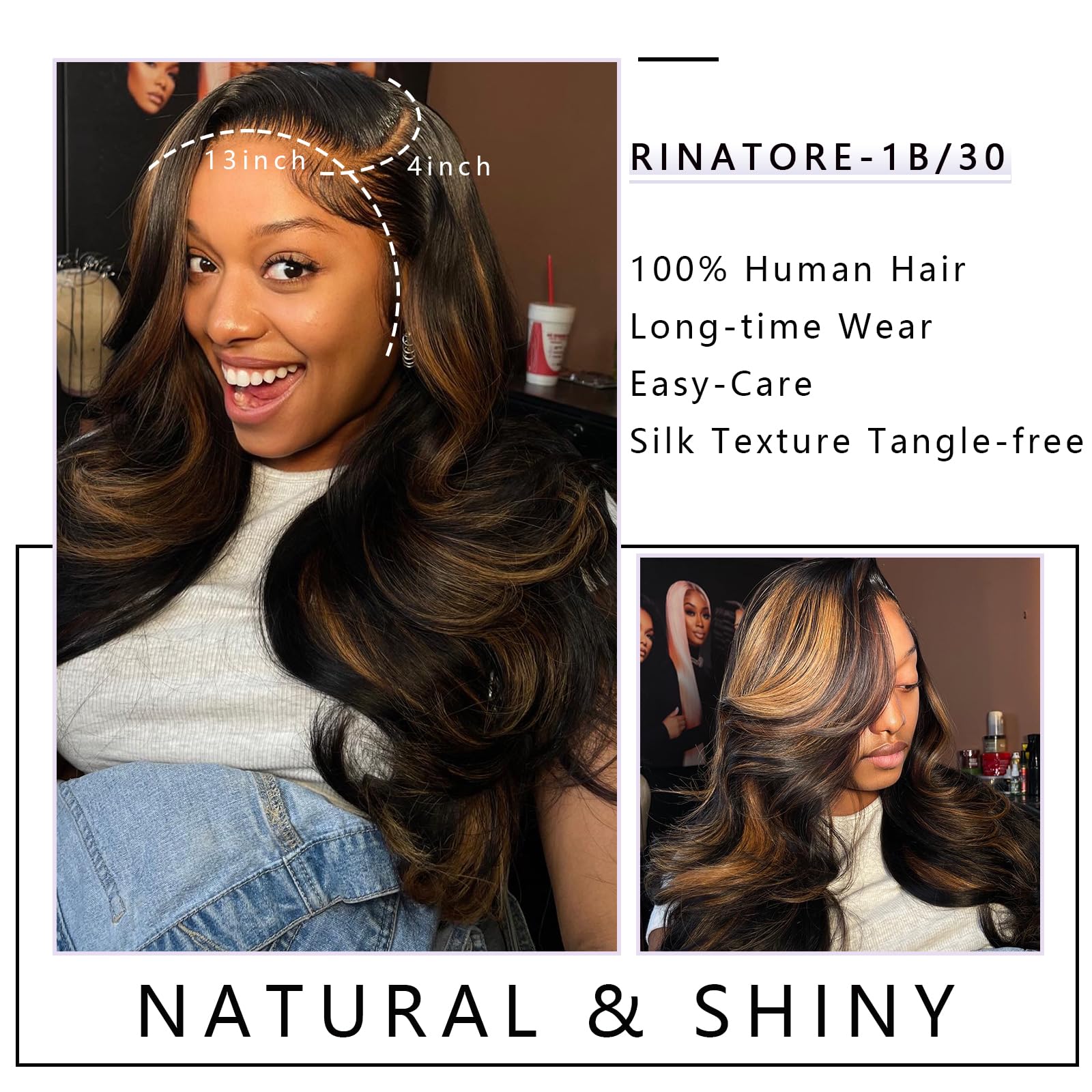 30 Inch Ombre Lace Front Human Hair Wig - 1B/30 Body Wave HD Lace Pre Plucked 13x4 180 Density Glueless Balayage Wig with Baby Hair | Perfect for Cosplay, Weddings & Daily Styling