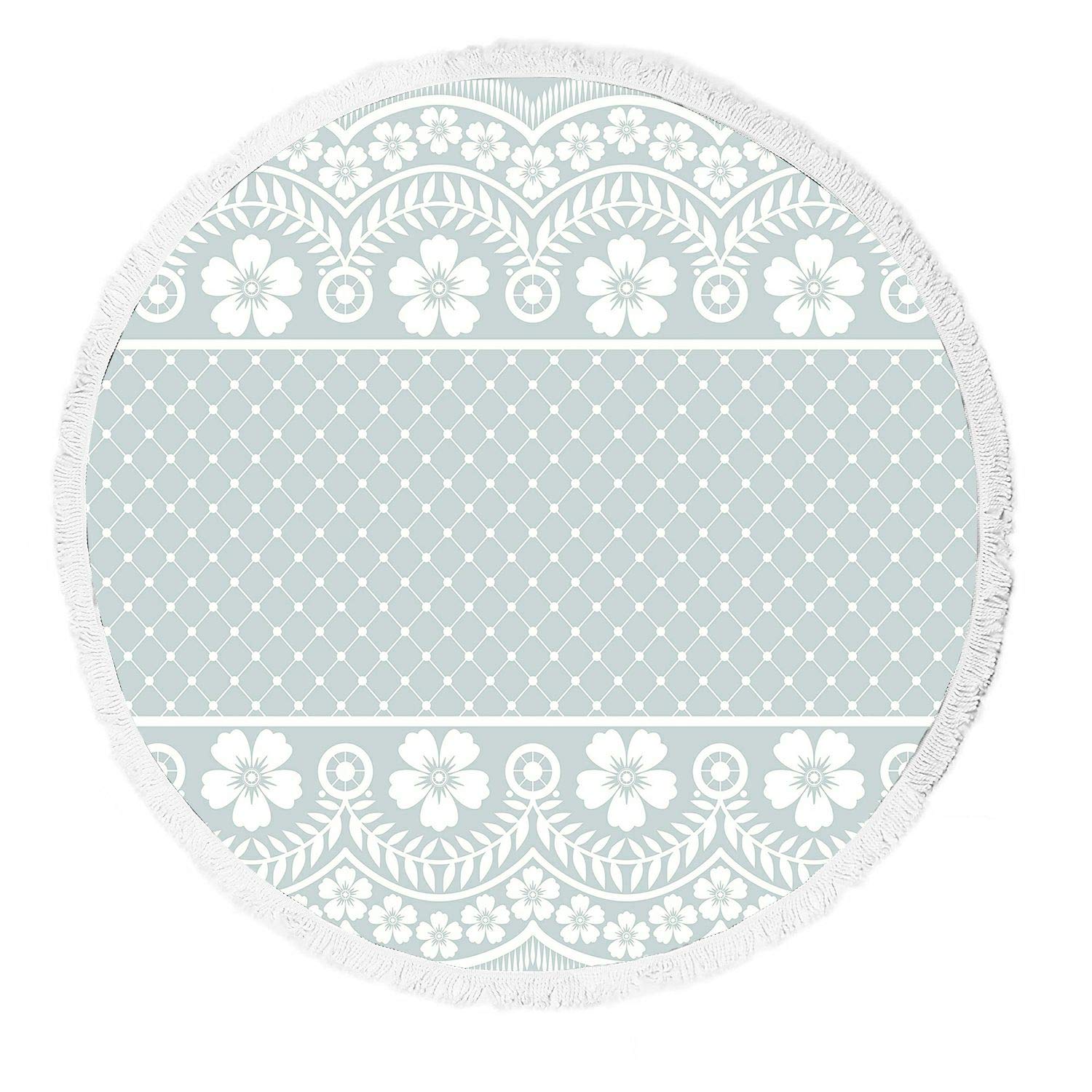 ABPHQTO Lace Flower Vintage Round Beach Blanket with Tassels - Waterproof Yoga Mat, Picnic Throw, Outdoor Camping & Travel Essential for Beach, Park, and Home Decor