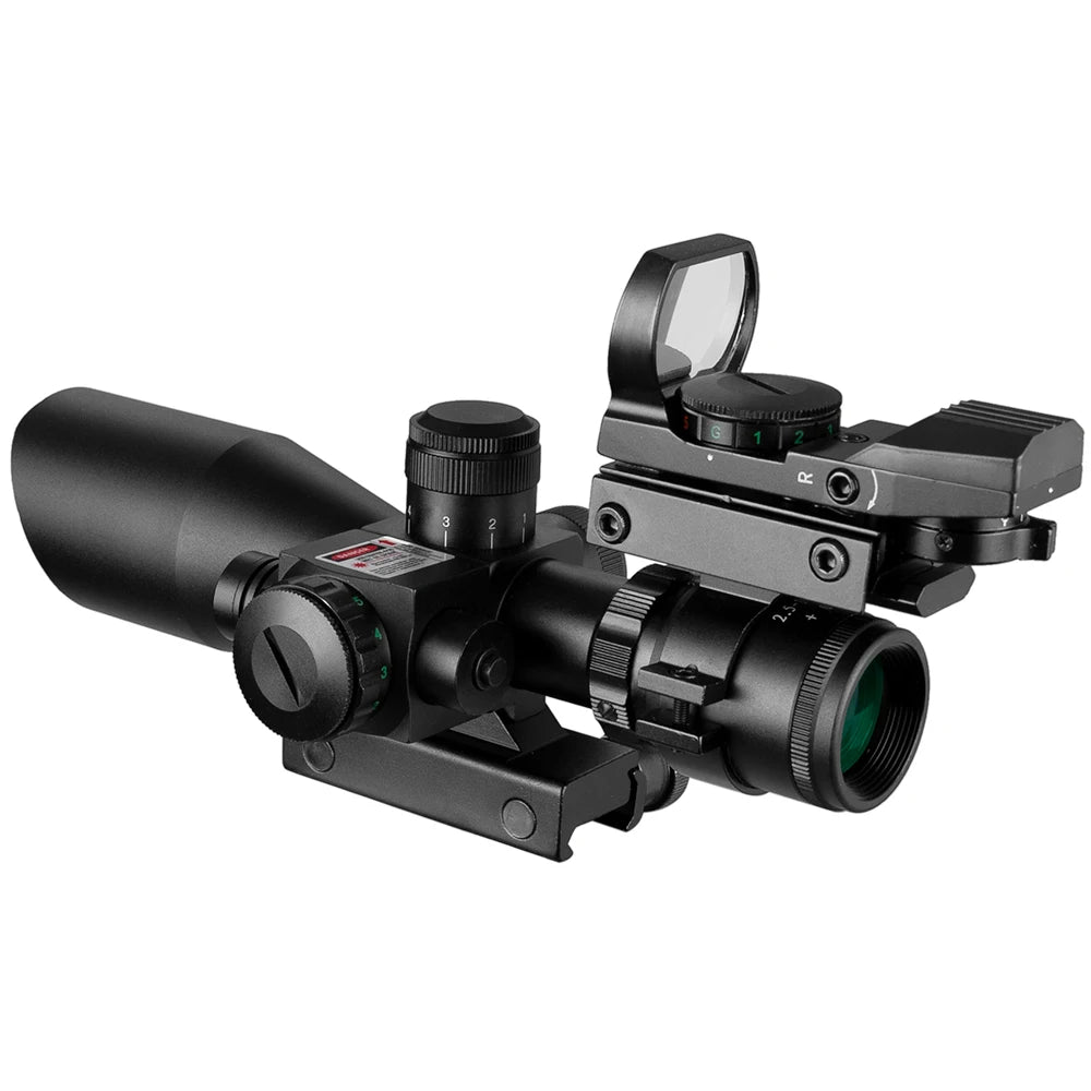 2.5-10x40 Hunting Rifle Scope with Red & Green Cross Laser, Holographic & Reflex Sight Combo - 4 Reticle Red Dot Optic for Precision Shooting | Ideal for Hunting, Tactical Training & Outdoor Adventures