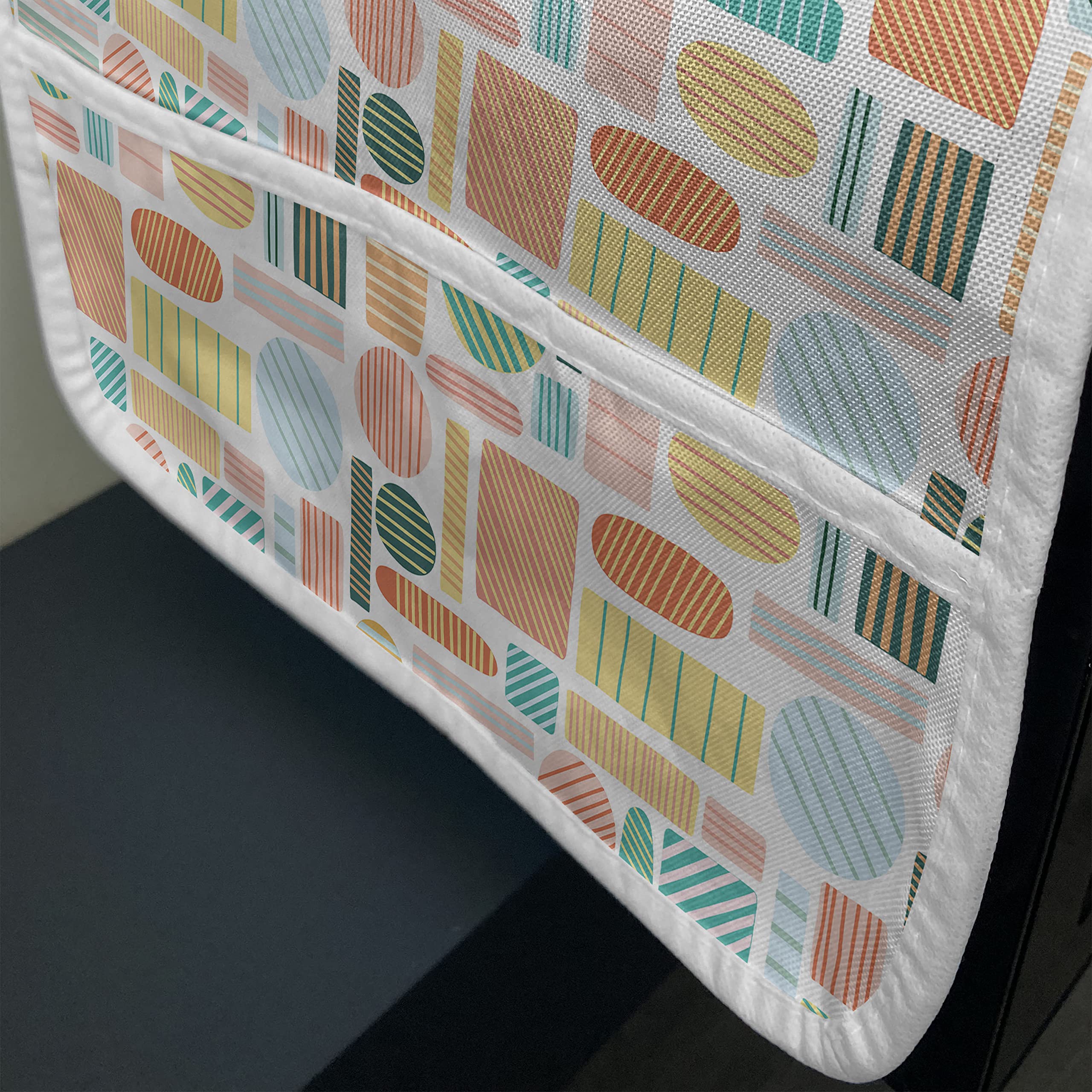 Lunarable Geometric Microwave Oven Cover - Abstract Striped Pattern with Soft Pastel Triangles & Squares | Waterproof Kitchen Organizer with Pockets (36