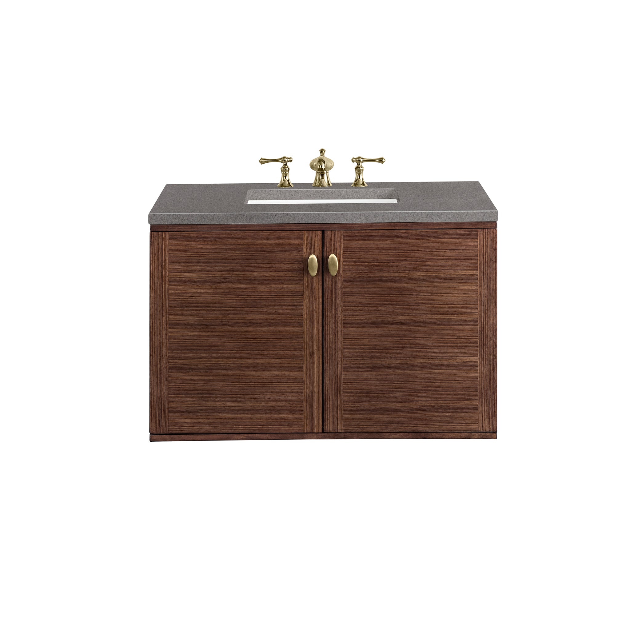Amberly 36 Inch Single Bathroom Vanity - Mid Century Modern Walnut Wood with 3CM Gray Expo Top for Small Bathroom & Powder Room Remodel