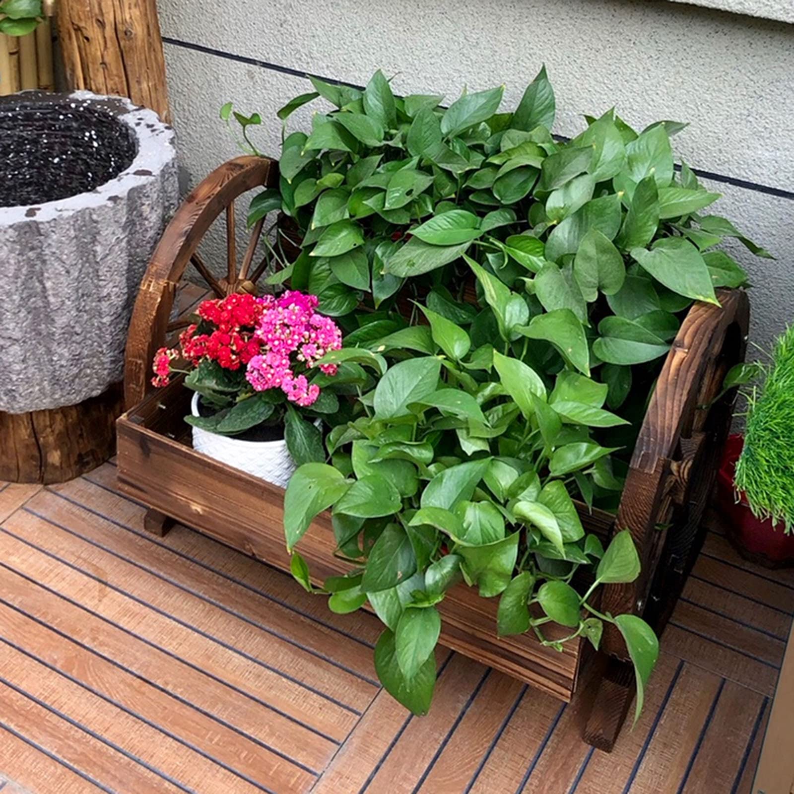 Modern Wooden Plant Stand Shelf - Indoor/Outdoor Potted Flower Holder, Tricycle Planter Rack for Garden, Patio, Balcony Decoration | Durable Natural Wood Design for Home, Office & Outdoor Spaces