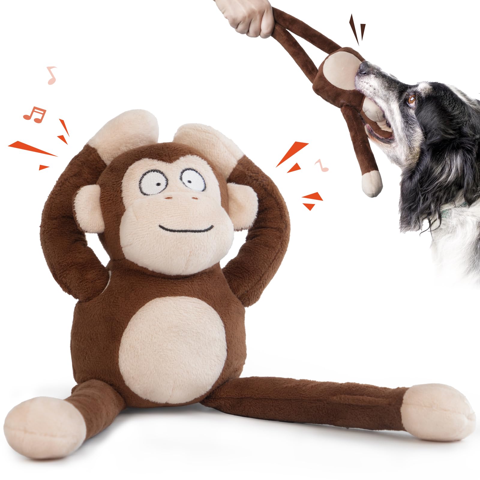 Durable Squeaky Monkey Plush Dog Toy with Crinkle Paper - Interactive Tug of War Puppy Toy for Small, Medium & Large Dogs - Perfect for Playtime, Training & Keeping Pets Busy