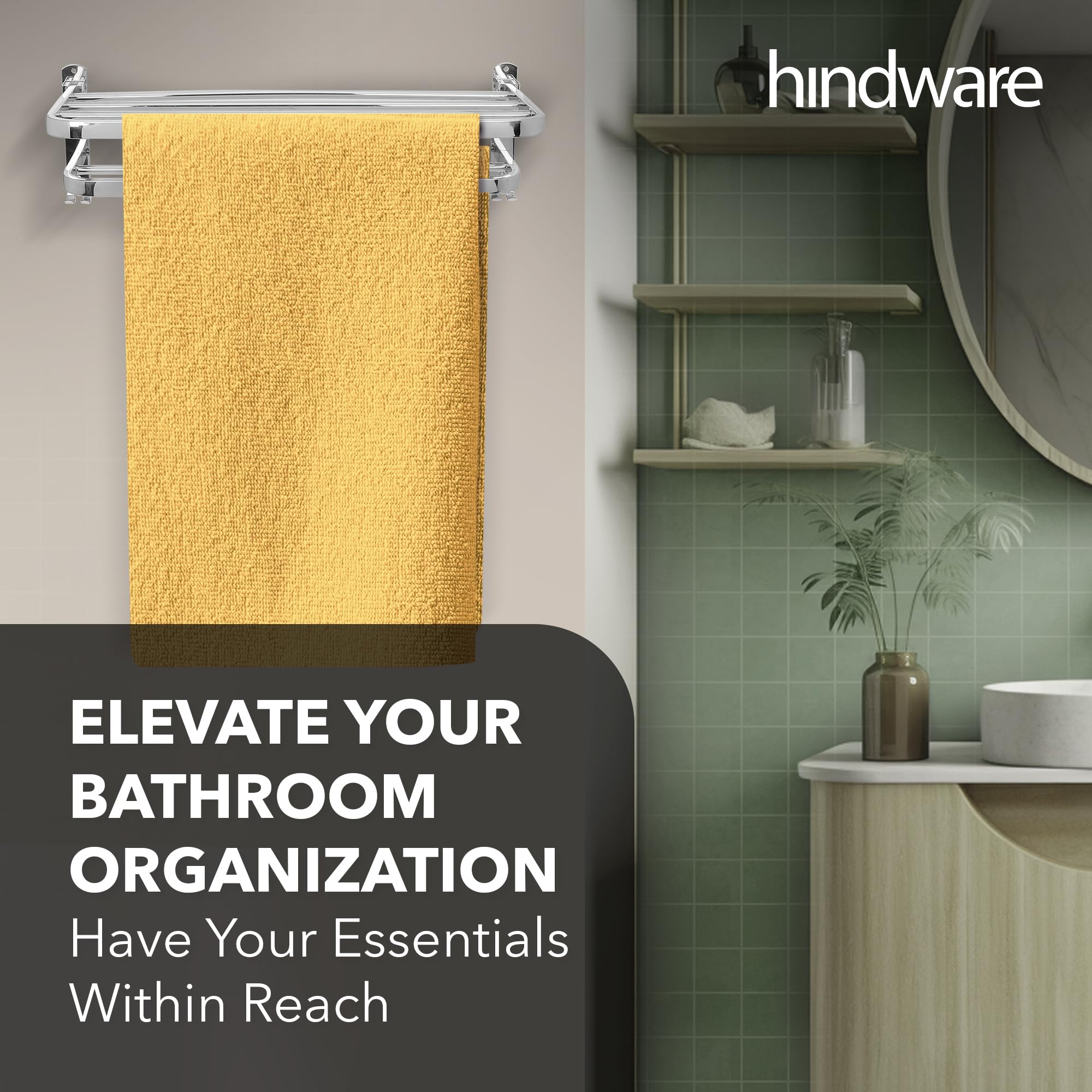 Hindware Premium 304 Stainless Steel Folding Towel Rack - Space-Saving Bathroom Organizer for Towels, Robes & Accessories | Perfect for Small Bathrooms, Apartments & RVs