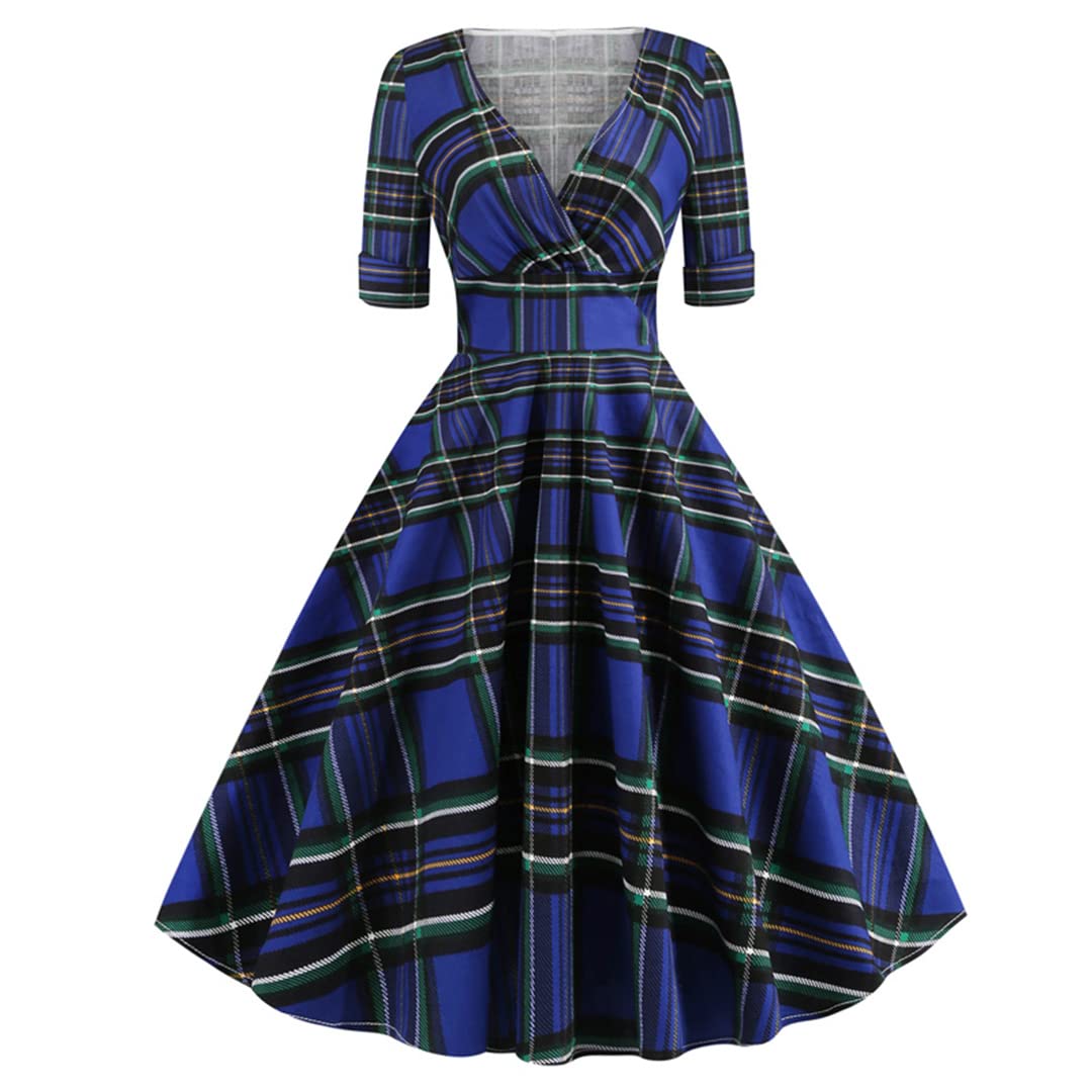 Vintage Half Sleeve Autumn Dress for Women - Elegant Party & Rockabilly Style Cotton Midi Dress | Perfect for Fall Weddings, Date Nights & Retro-Themed Events