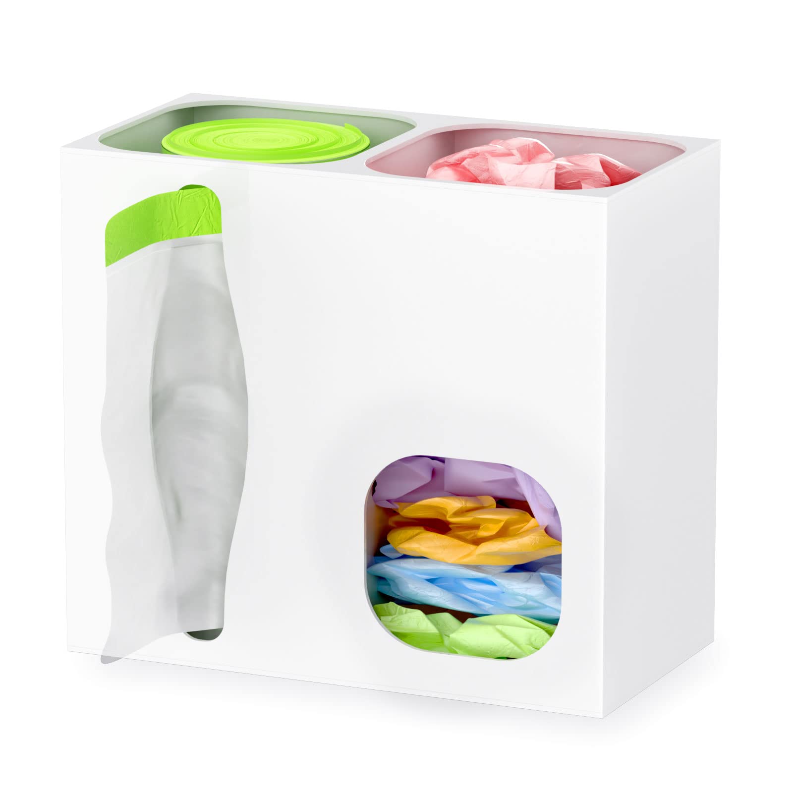 FEMELI 2-in-1 Wall Mount Trash Bag Dispenser - Kitchen Grocery Bag Organizer for Recycling & Storage