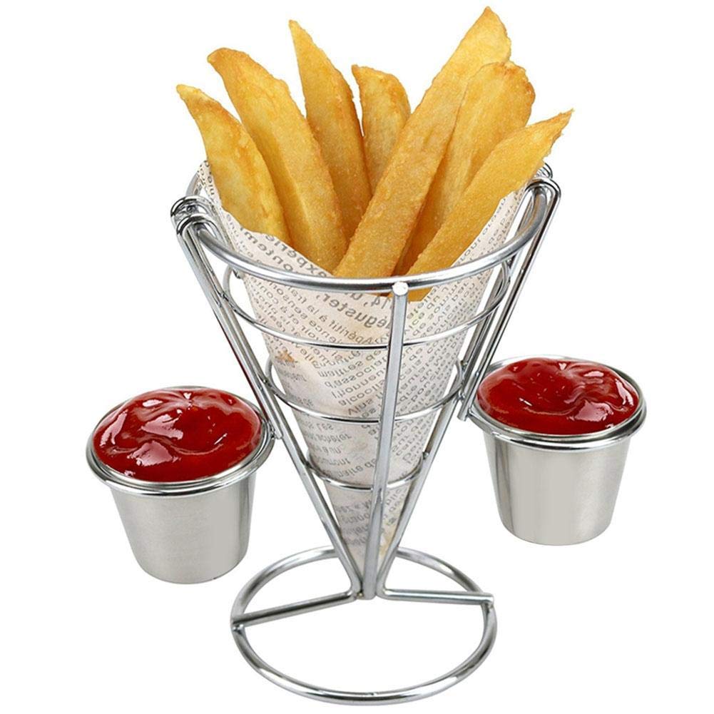 French Fry Stand Holder & Chip Appetizer Cones - Double Dip Snack Display for Parties, Movie Nights & Game Days - Durable Table Craft for French Fries, Nachos & Finger Foods