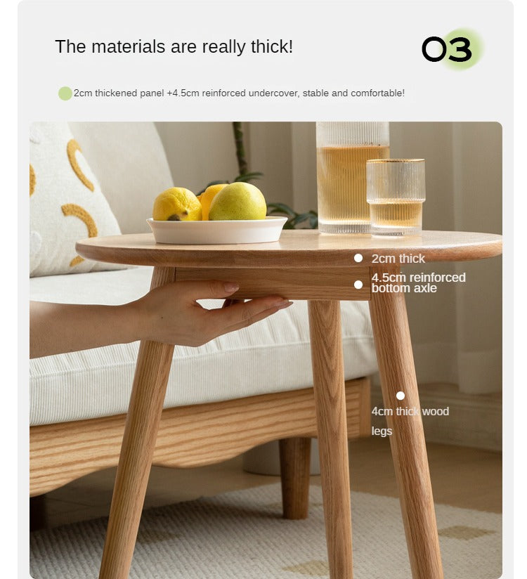 Solid Oak Round Side Table - Natural Wood Accent Table for Living Room, Bedroom & Patio - Sturdy & Stylish End Table for Coffee, Books & Decor