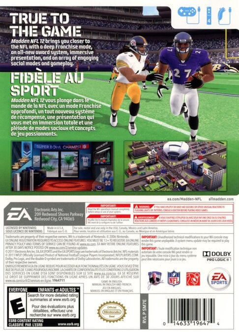 Pre-Owned Madden NFL 12 for Nintendo Wii - Authentic Football Video Game | Perfect for Sports Fans & Family Game Nights