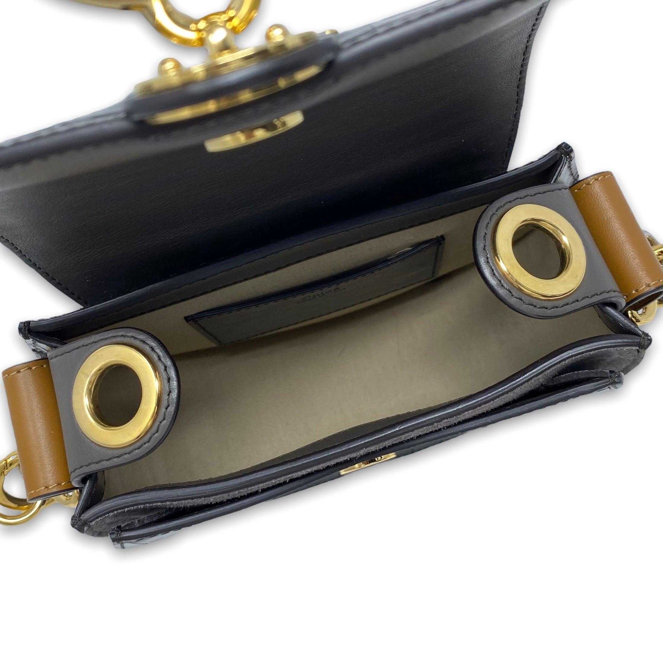 Chloé Small Tess Bag in Chocolate Croc Leather - Luxury Crossbody Purse for Women, Perfect for Date Night & Evening Events