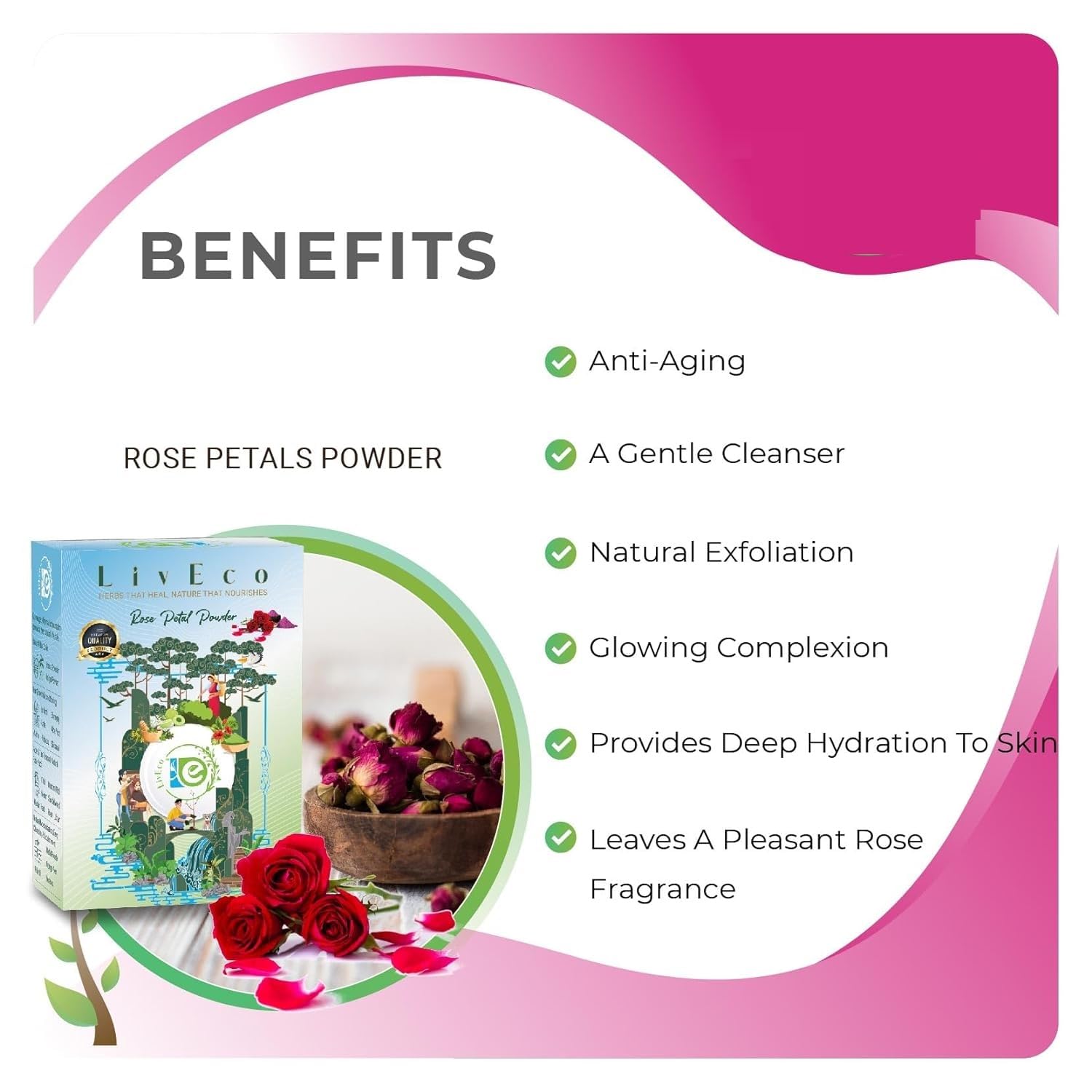 Organic Rose Petal Powder for Face Mask - 150g Natural Rejuvenating Facial Treatment | DIY Skincare, Brightening & Hydrating | Perfect for Spa Day, Bridal Glow & At-Home Self Care
