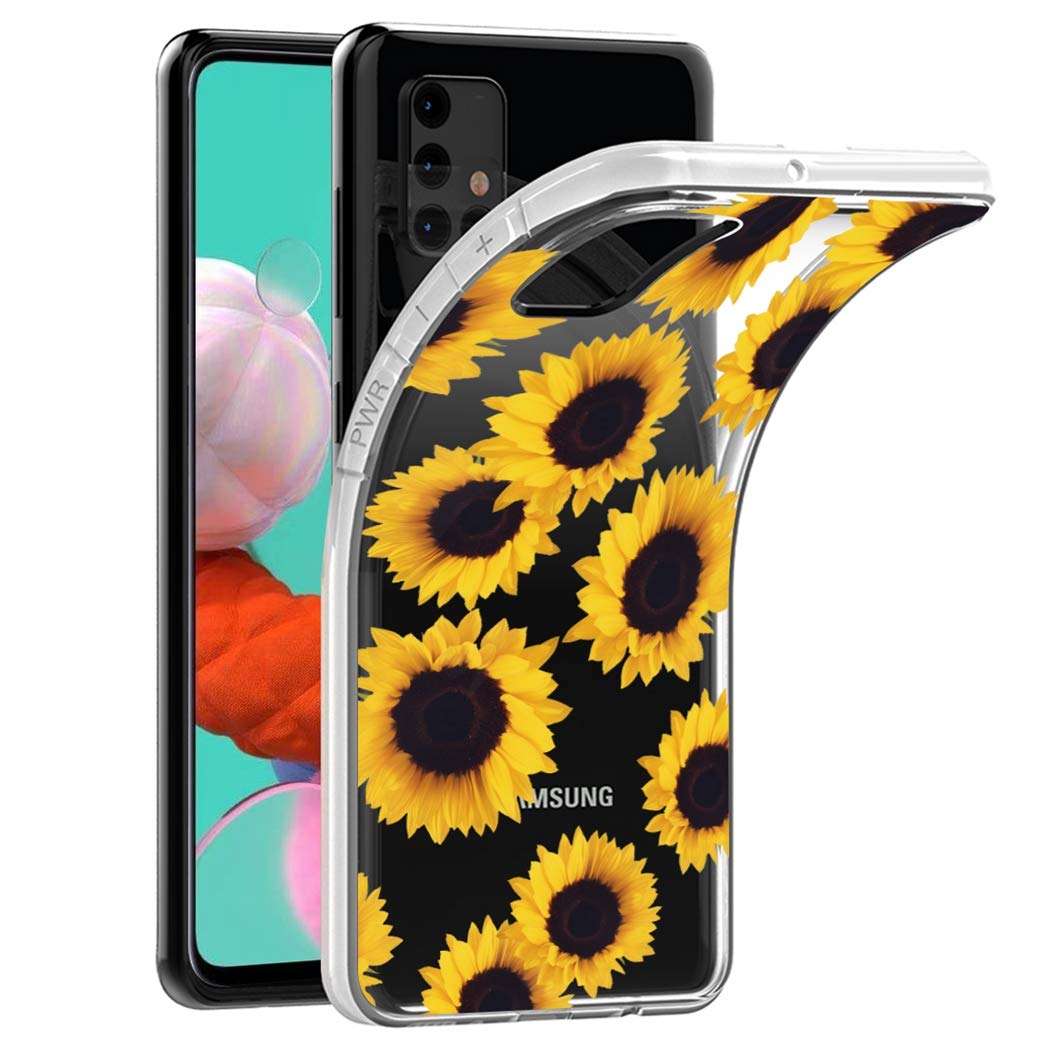Samsung Galaxy A51 Clear Phone Case (4G 2020 Model) - Shockproof Soft TPU Protective Cover with Sunflower Design for Women | Perfect for Everyday Use, Work & Travel