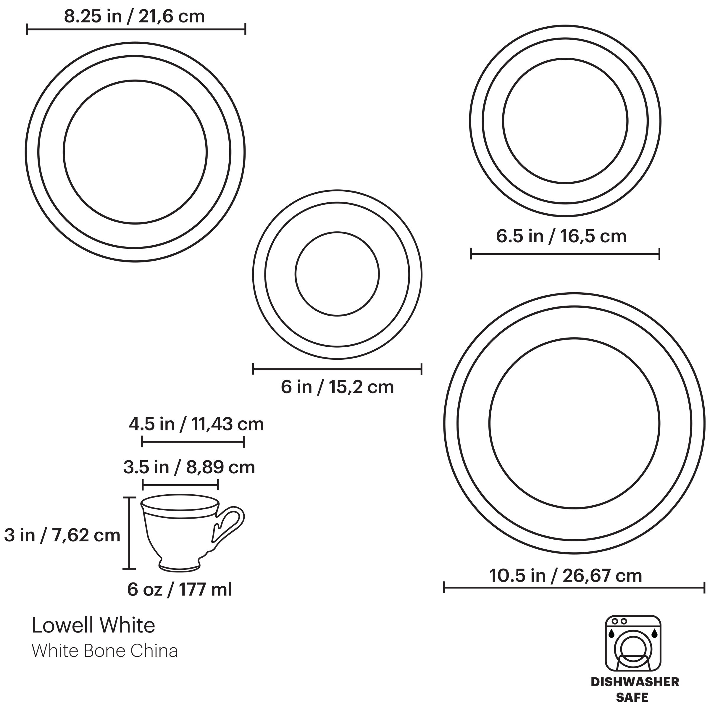 Lowell White 5-Piece Dinnerware Set - Elegant Porcelain Plates, Bowls & Mugs for Everyday Dining & Entertaining