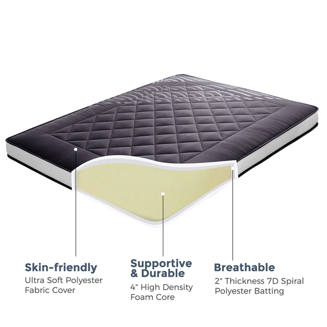 MAXYOYO Extra Thick Foldable Japanese Floor Mattress - Black | Comfortable Futon for Guest Bed, Camping & Small Space Living