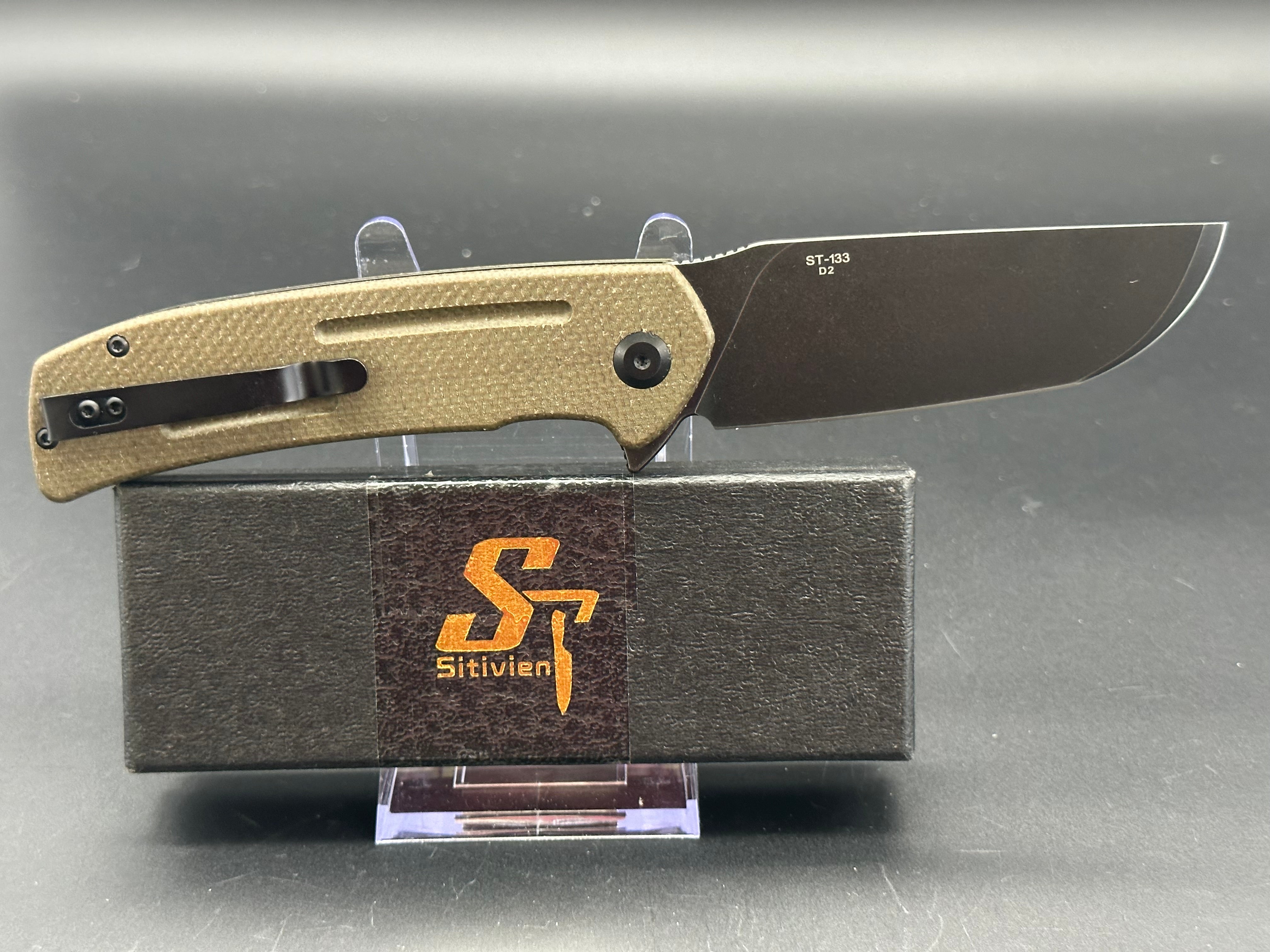 Sitivien ST133 Folding Pocket Knife - D2 Steel Blade, Micarta Handle for Outdoor Camping, Hunting & Everyday Carry (EDC)
