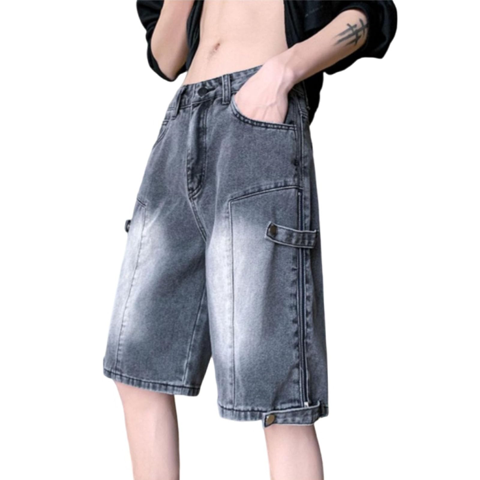 Y2K Men's Denim Shorts - Hip Hop Streetwear Retro Zipper Gothic Denim Shorts for Casual Wear & Summer Outfits | Perfect for Concerts, Parties and Urban Fashion