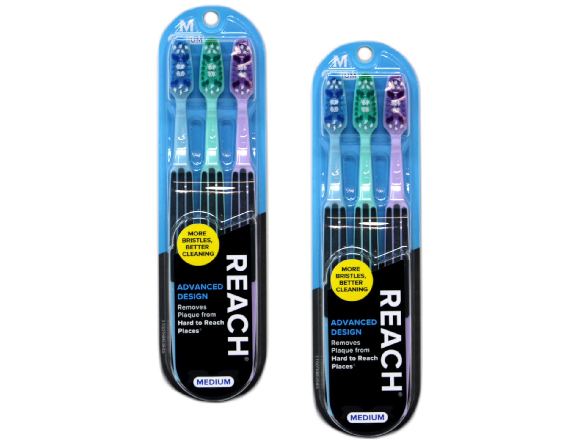 Reach Advanced Design Medium Soft Bristle Toothbrushes - 6 Pack (3 Count x 2) for Adults & Kids - Multi-Color Variety | Perfect for Travel, Home & Office Use
