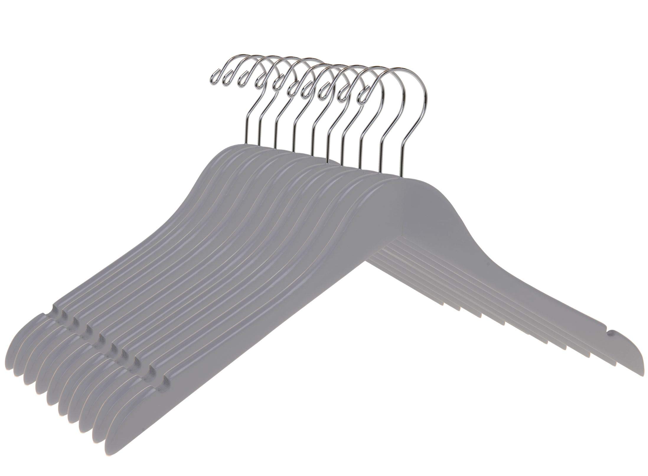Premium Semi-Curved Wooden Suit Hangers - 10-Pack Smooth Finish Solid Wood Coat Hangers with 360° Swivel Hook for Jackets, Pants & Dresses - Space-Saving Closet Organizer (Gray, 10 Pack) - Perfect for Home, Office & Travel Wardrobe Organization