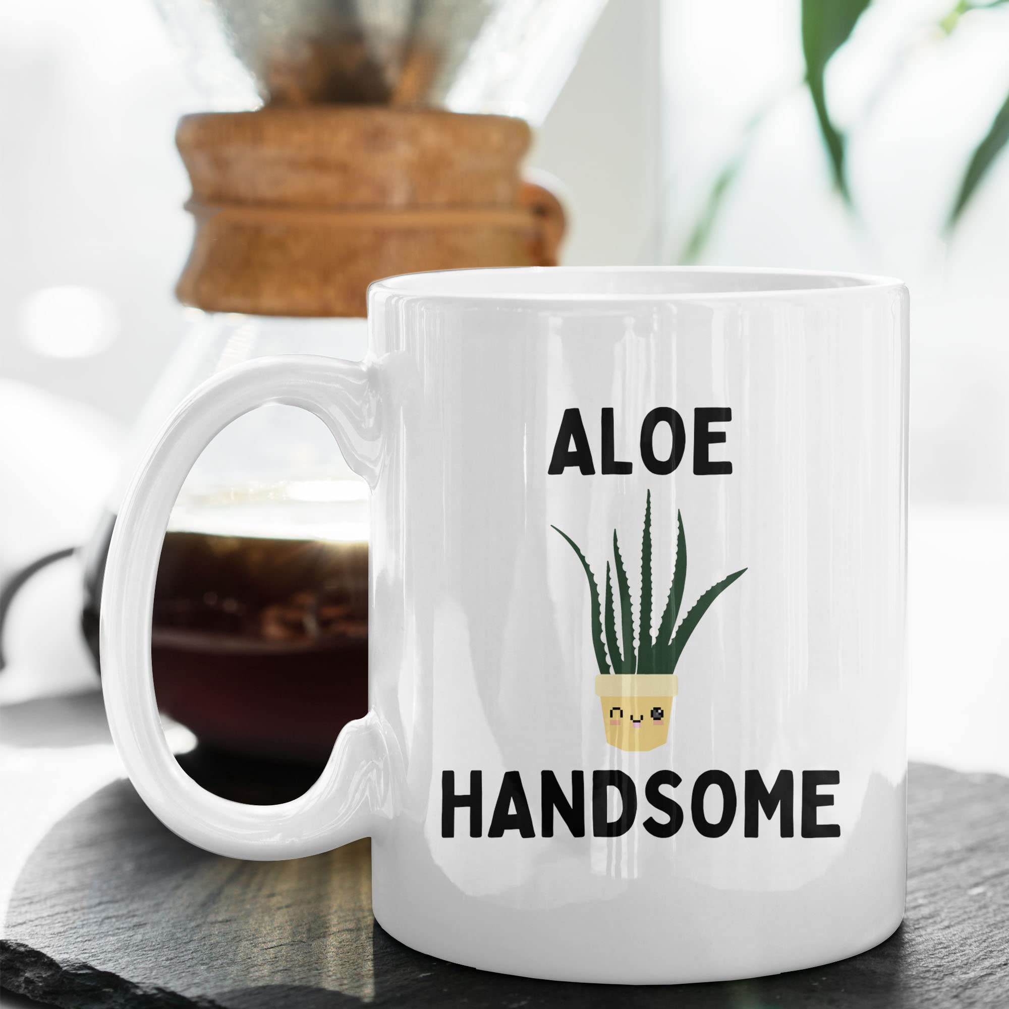 11oz White Aloe Handsome Mug - Ceramic Coffee & Tea Cup for Plant Lovers, Gardeners, Green Thumbs - Perfect Gift for Birthday, Thanksgiving & Friends - Funny Houseplant Collector Gift for Home & Office Use