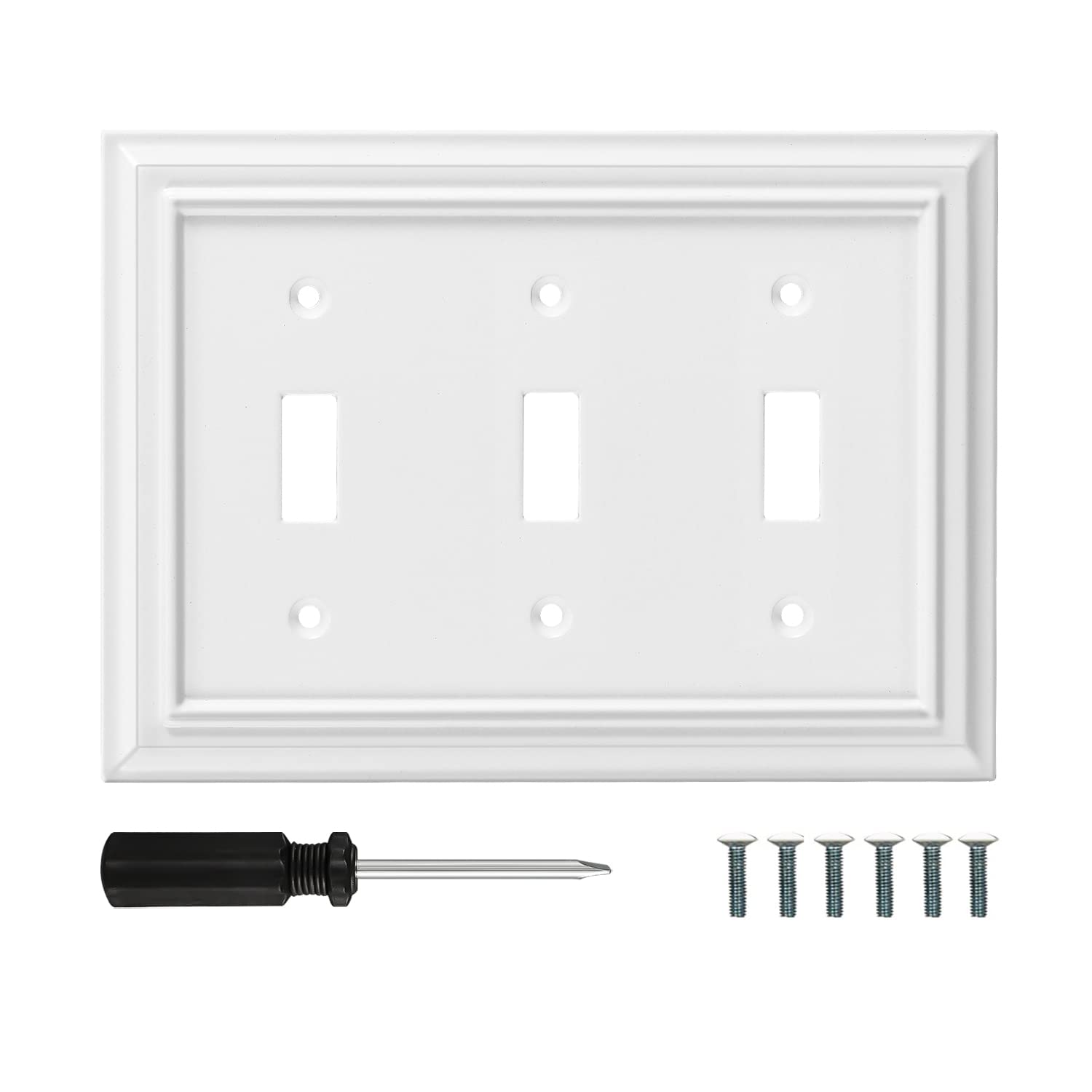 White Modern Decorative Wall Plate - Light Switch Cover & Outlet Plate - Bamboo Fiber Material - Rocker Switch Plates for Kitchen, Bathroom, Living Room - 3 Gang Triple Toggle - 1 Pack - Perfect for Home Decor & Interior Design