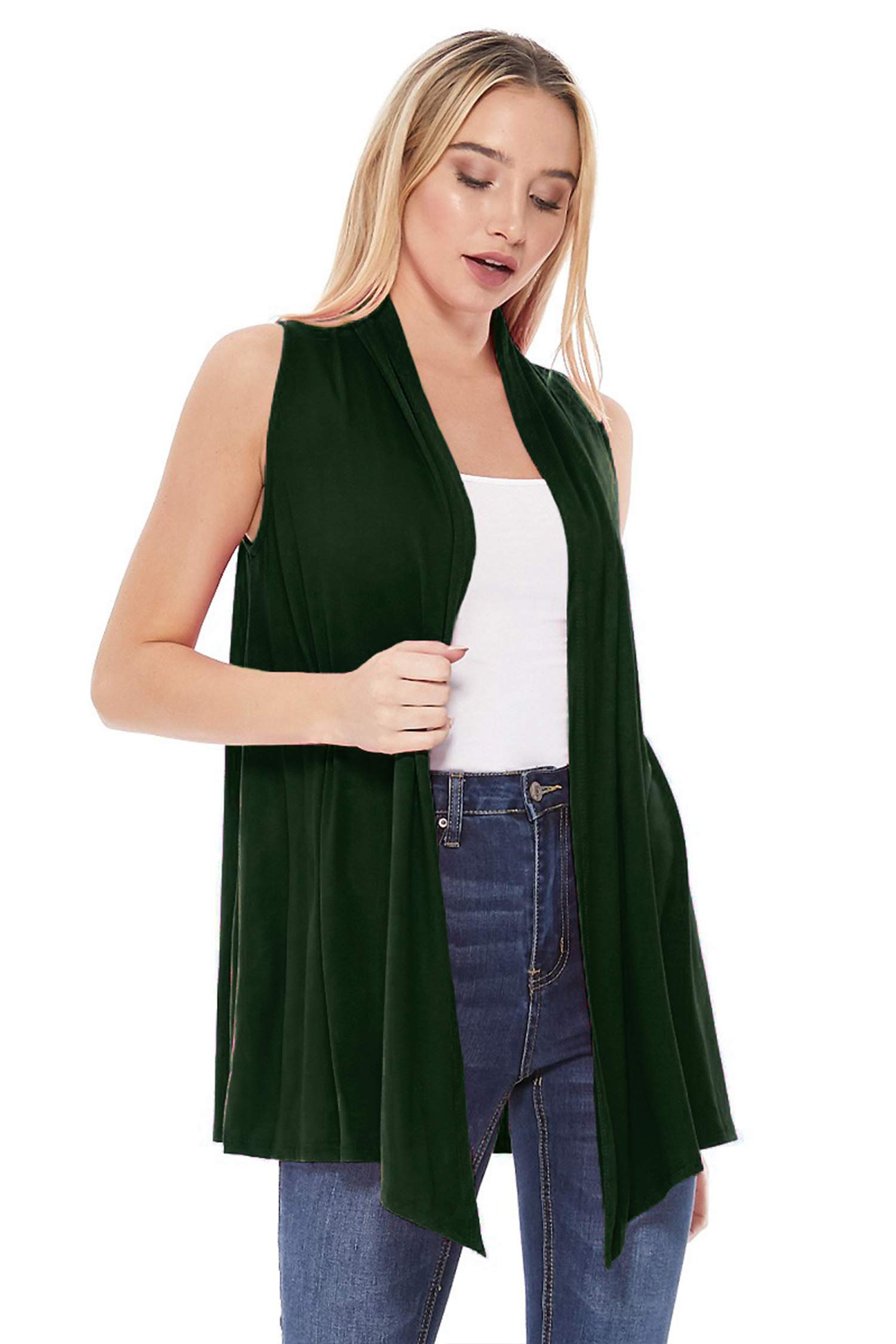 Women's Casual Solid Color Comfortable Sleeveless Draped Open Front Vest Cardigan | Made in USA | Perfect for Layering, Summer Outfits & Office Wear