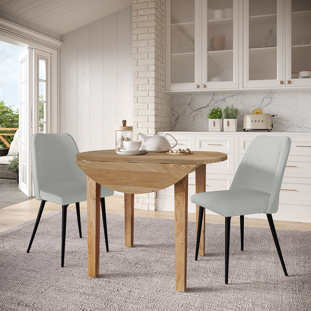 Macy Drop Leaf Dining Table Set (3pc) - Natural Wood Finish - Perfect for Small Spaces, Apartments & Breakfast Nooks