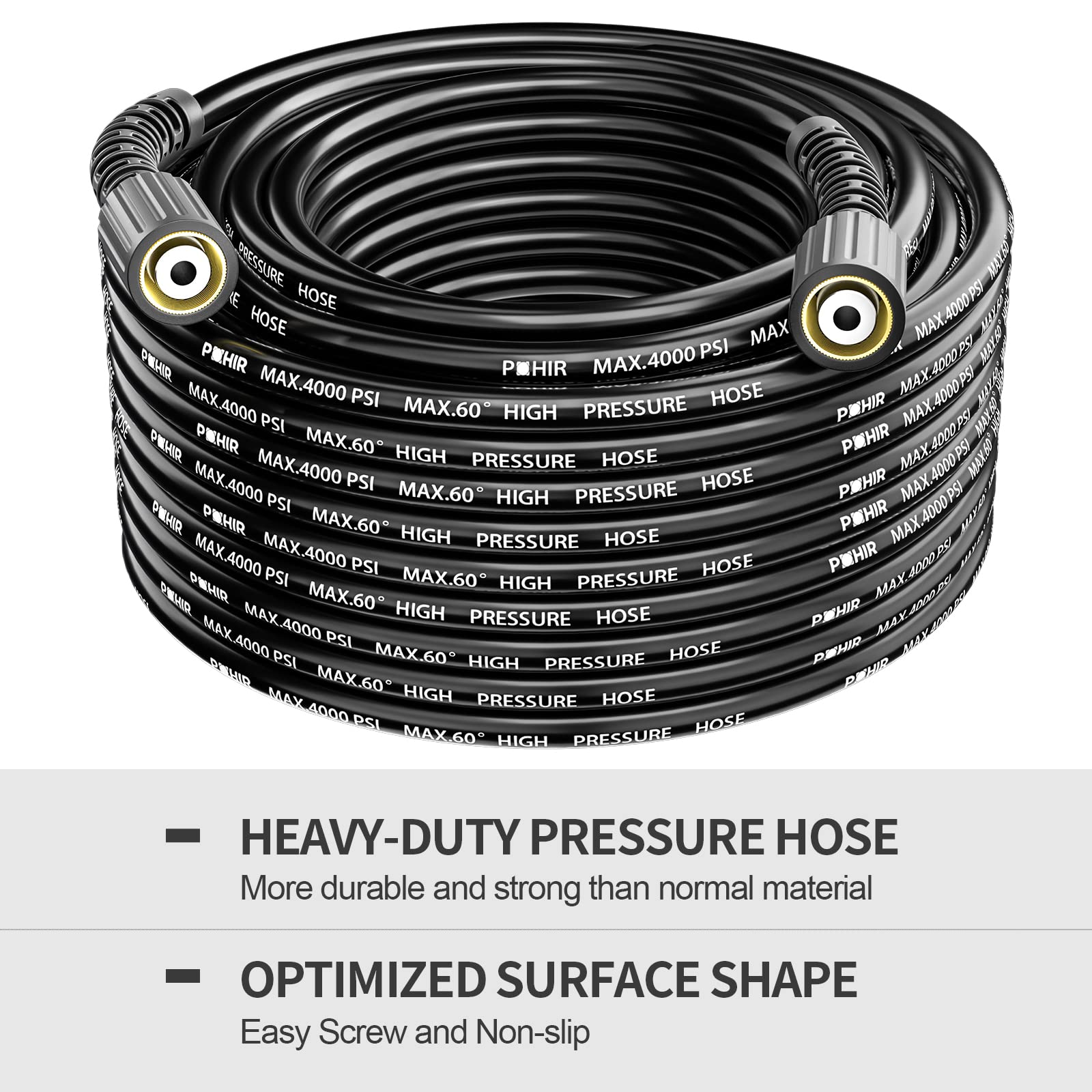 POHIR 100ft High Pressure Power Washer Hose with M22 Fittings - 4000 PSI Heavy Duty Metal Washer Hose (14mm, Black) for Deep Cleaning Driveways, Decks & Outdoor Surfaces