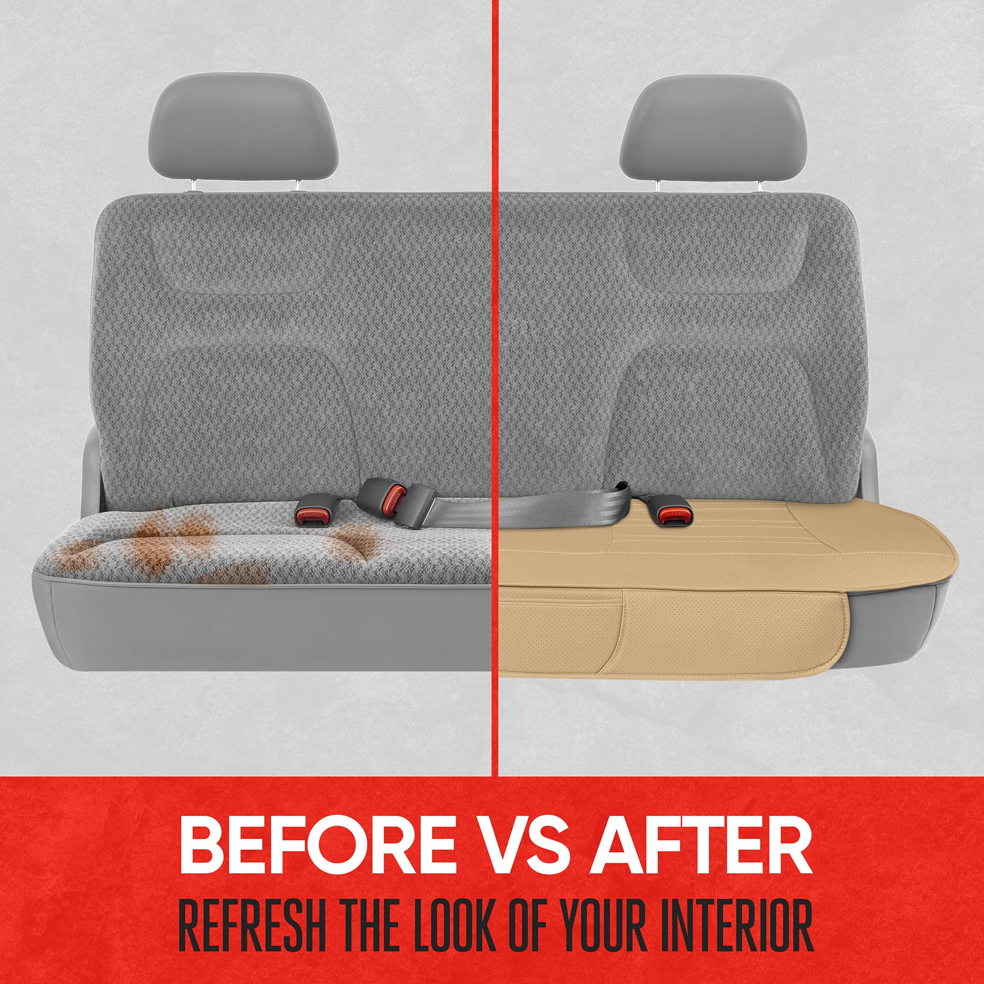 Motor Trend Faux Leather Car Seat Cover for Cars, Trucks & SUVs - Beige Padded Bench Cover with Storage Pockets | Premium Interior Protection | Perfect for Road Trips, Daily Commutes & Family Travel