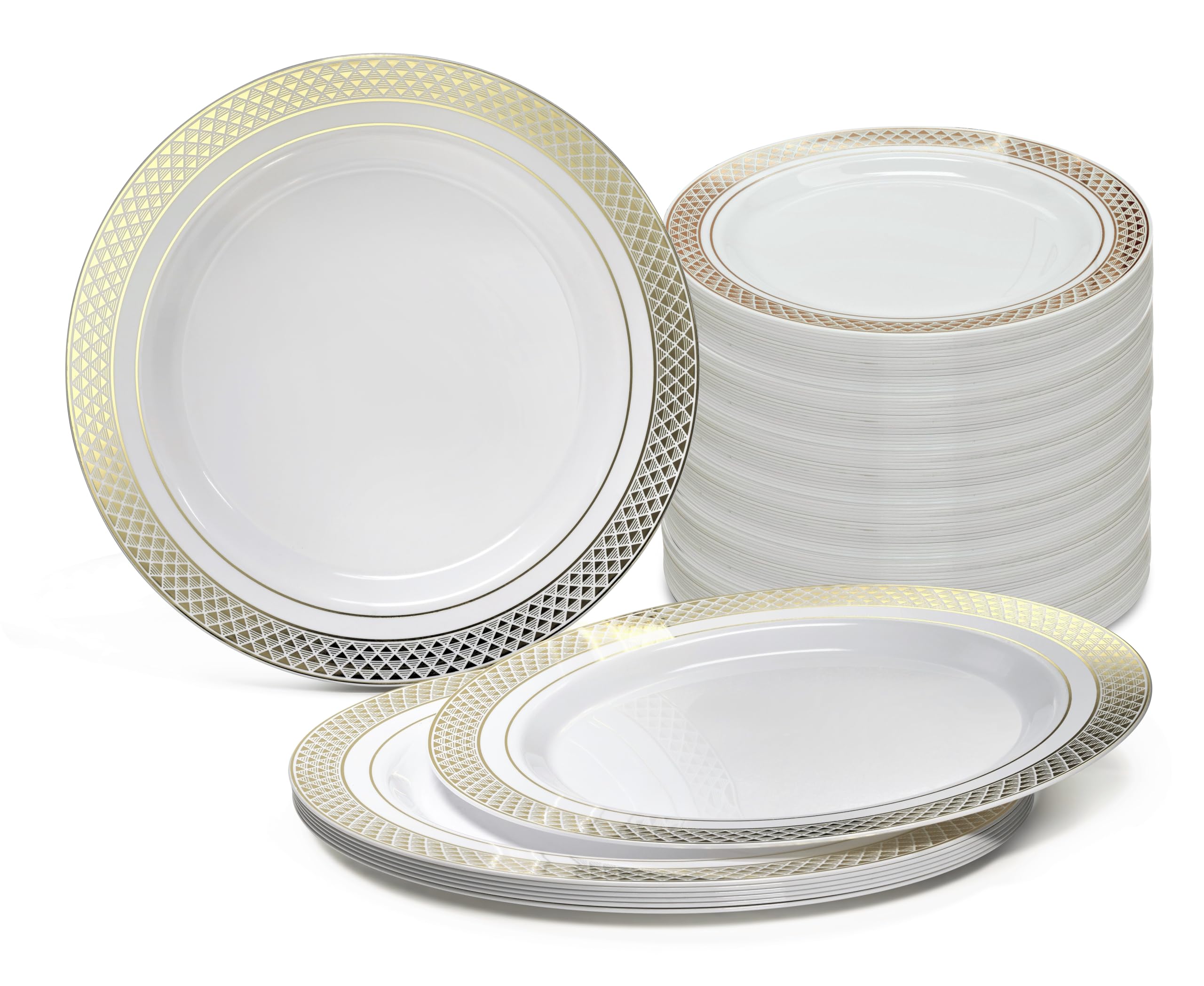 240-Pack Heavyweight Disposable Plastic Plates for Weddings & Parties - 10.5 Inch Elegant White & Gold Dinner Plates - Perfect for Celebrations, Events, and Special Occasions