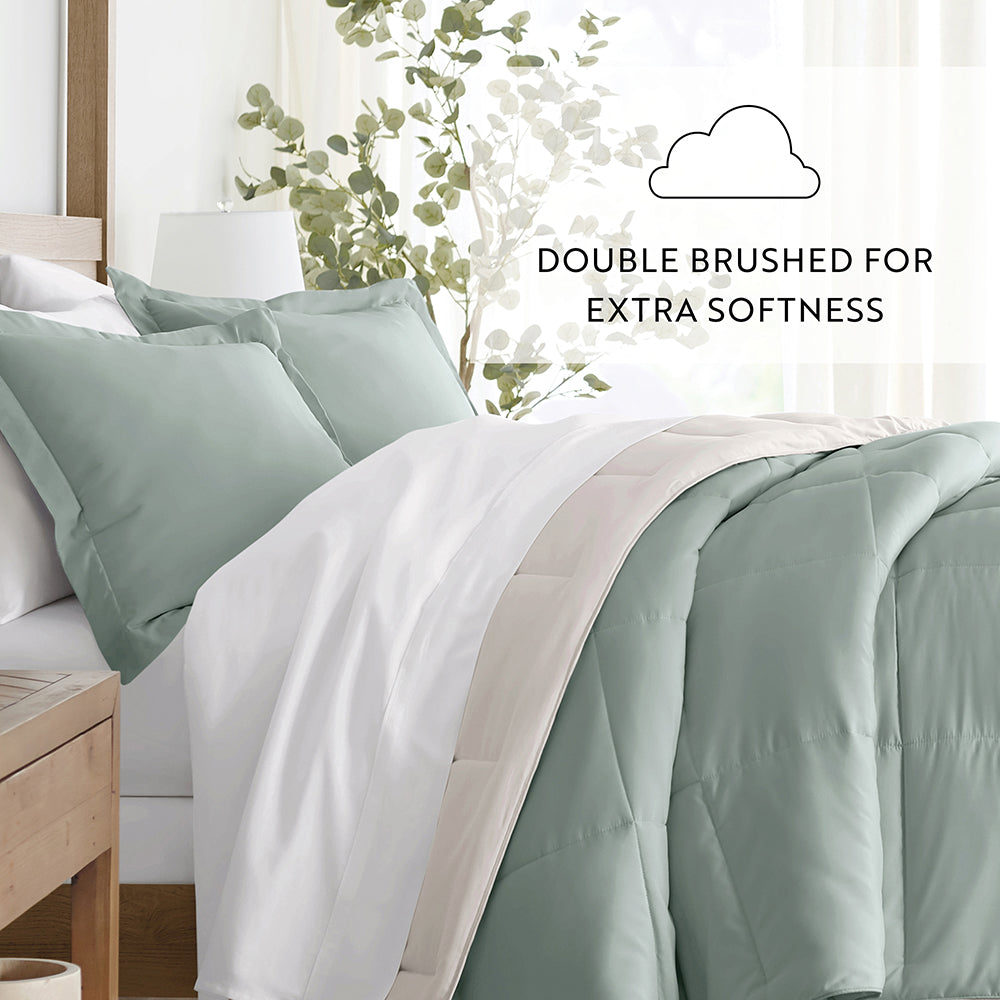 Reversible Down Alternative Comforter Set - All Season Hypoallergenic Bedding - Perfect for Master Bedroom, Guest Room & Dorm Use