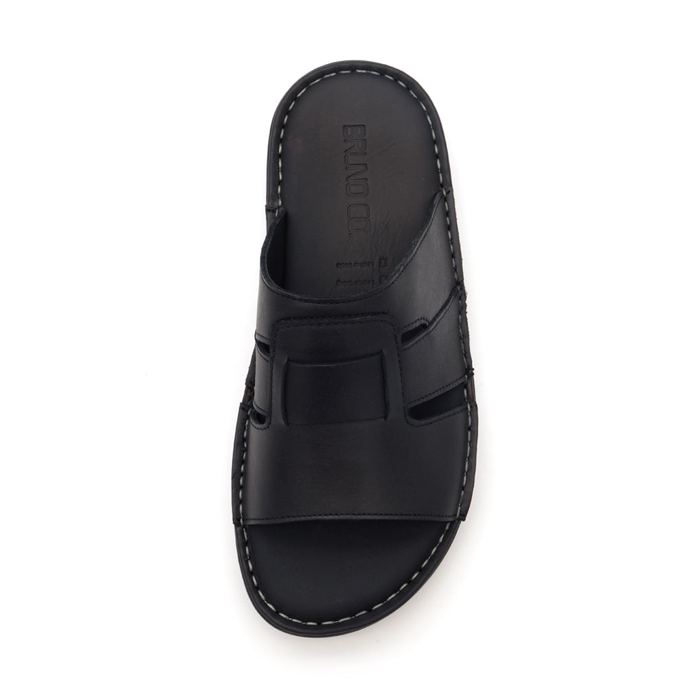 BRUNO CO. Genuine Leather Sandals for Women - Comfortable Black Slide Sandals - Perfect for Beach, Vacation & Summer Outfits