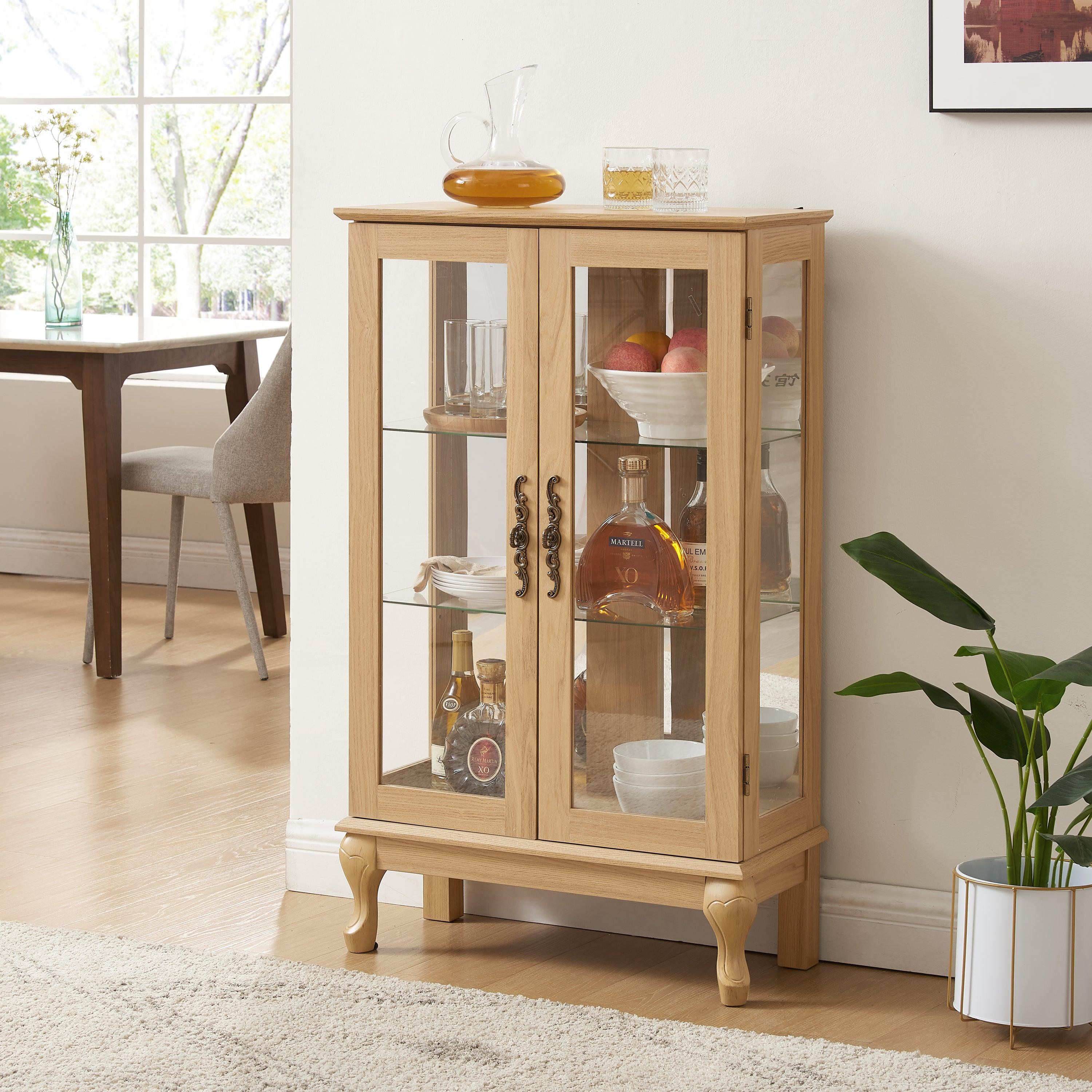 2 Door Curio Cabinet with Tempered Glass & Mirrored Back - LED Lighted Display Case for Living Room, Dining Room, Office - Perfect for Showcasing Collectibles, China, and Home Decor
