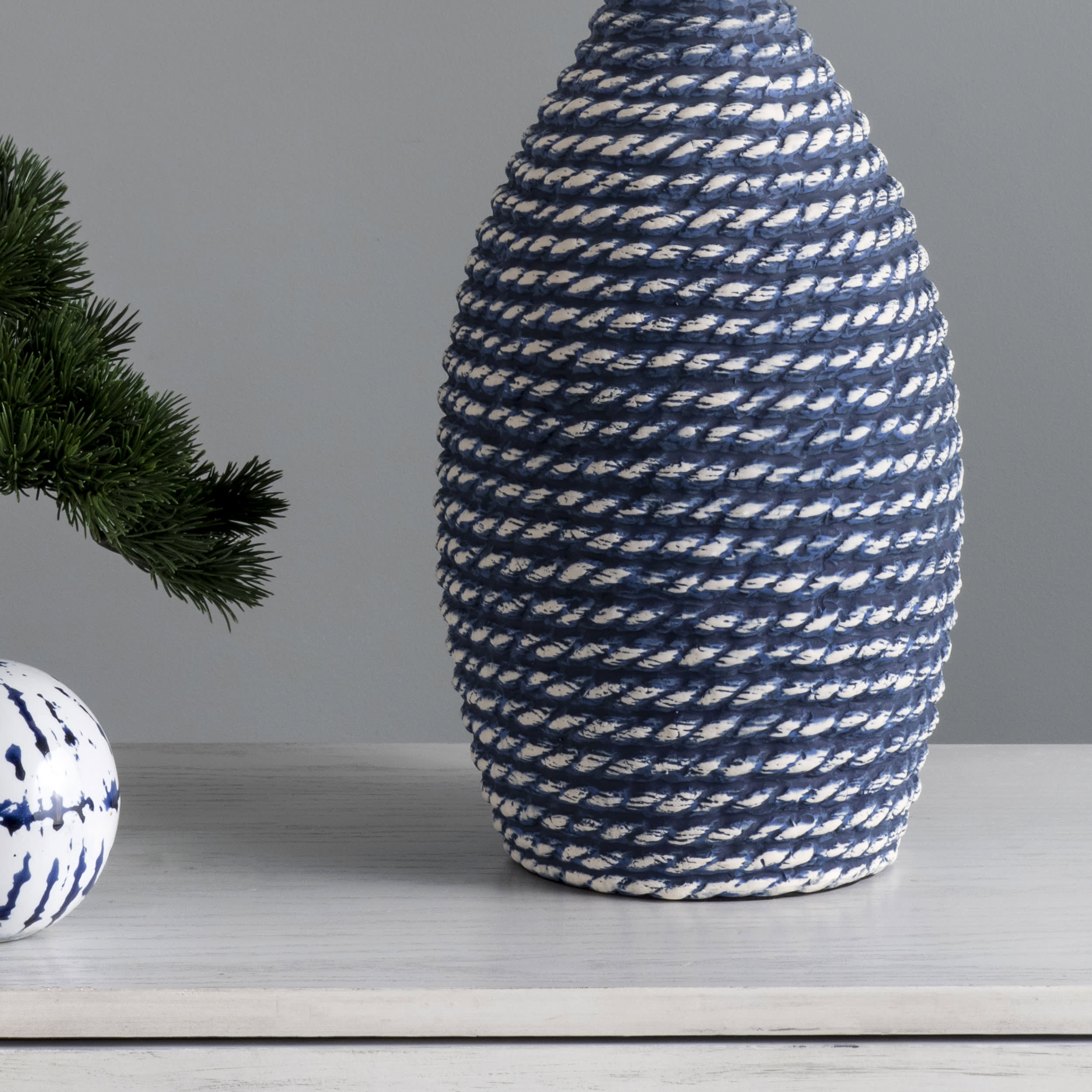 27 Inch Ceramic Coiled Texture Table Lamp - Blue Modern Desk Lamp for Living Room, Bedroom & Office Decor