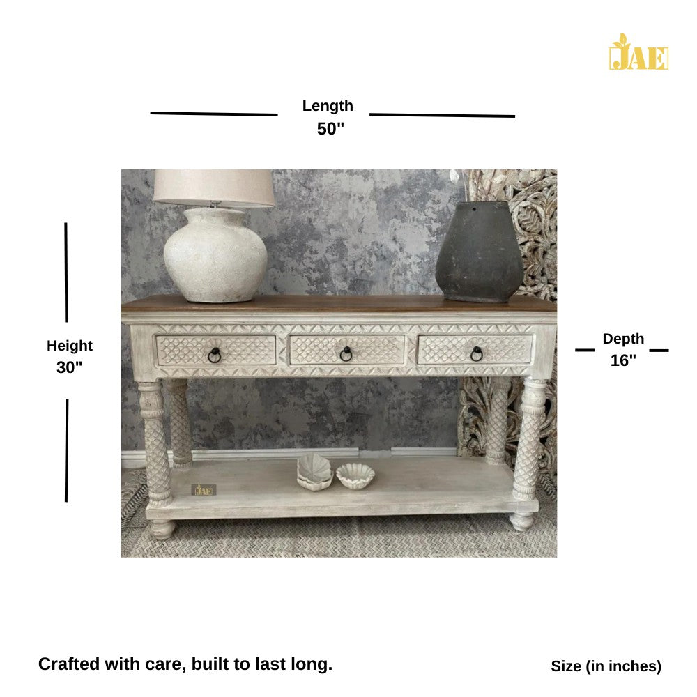 French Provincial Style White Wooden Pillar Console Table - Elegant Entryway & Hallway Decor for Home & Office