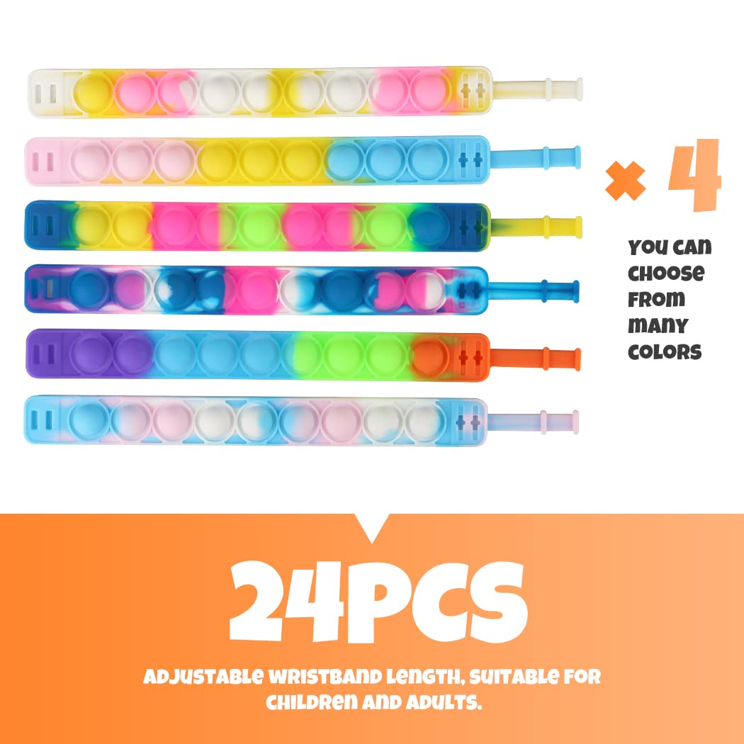 24 Pack Adjustable Pop Bracelet Toy Set - 2 Sizes, Wearable Push Bubble Sensory Fidget Toys for Kids & Adults - Perfect for Easter Basket Stuffers, Stress Relief, Classroom Rewards and Party Favors
