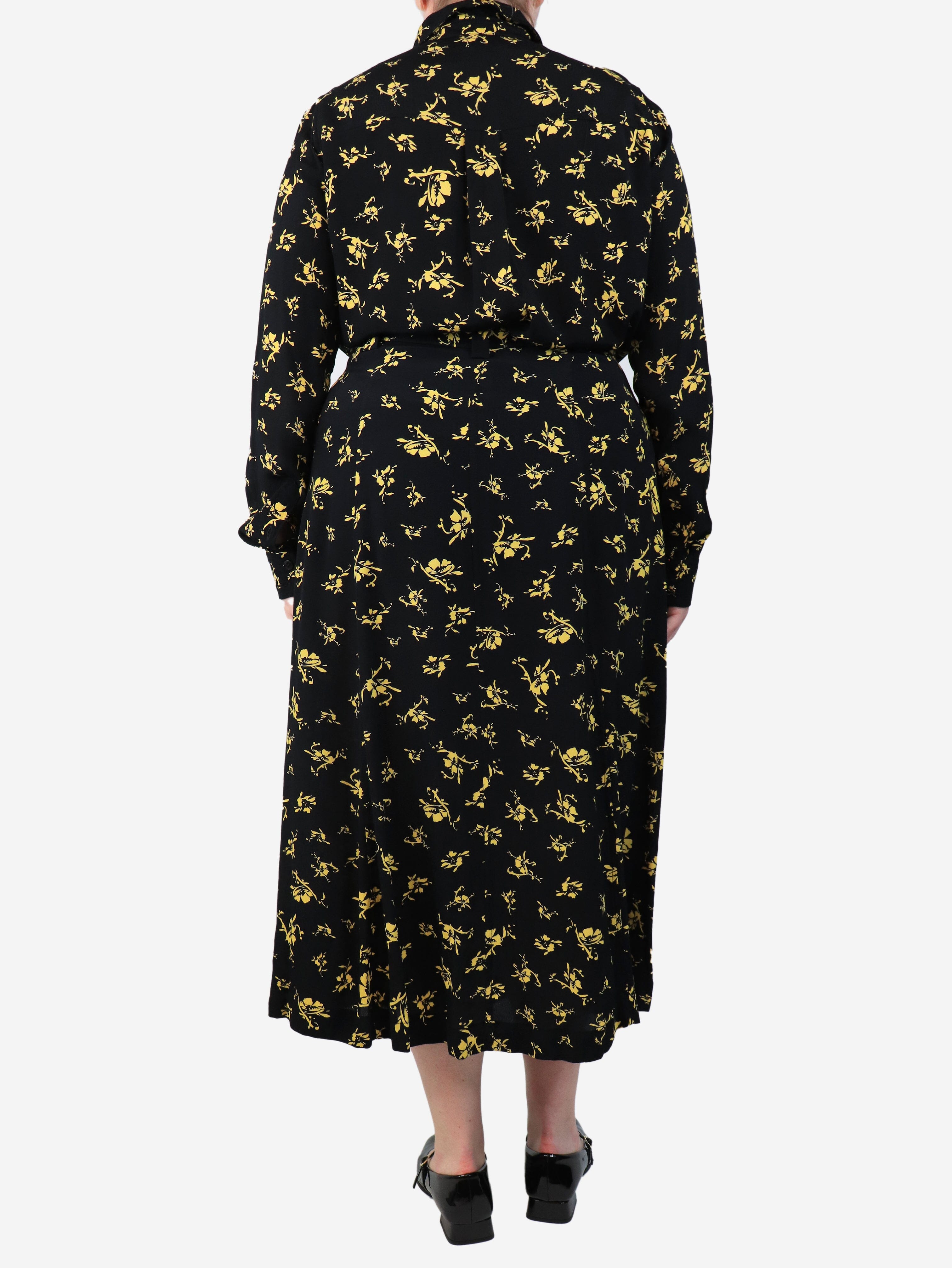 Black and Yellow Floral Print Shirt & Midi Skirt Set - UK Size 12 | Women's Summer Outfit for Beach, Vacation & Casual Wear
