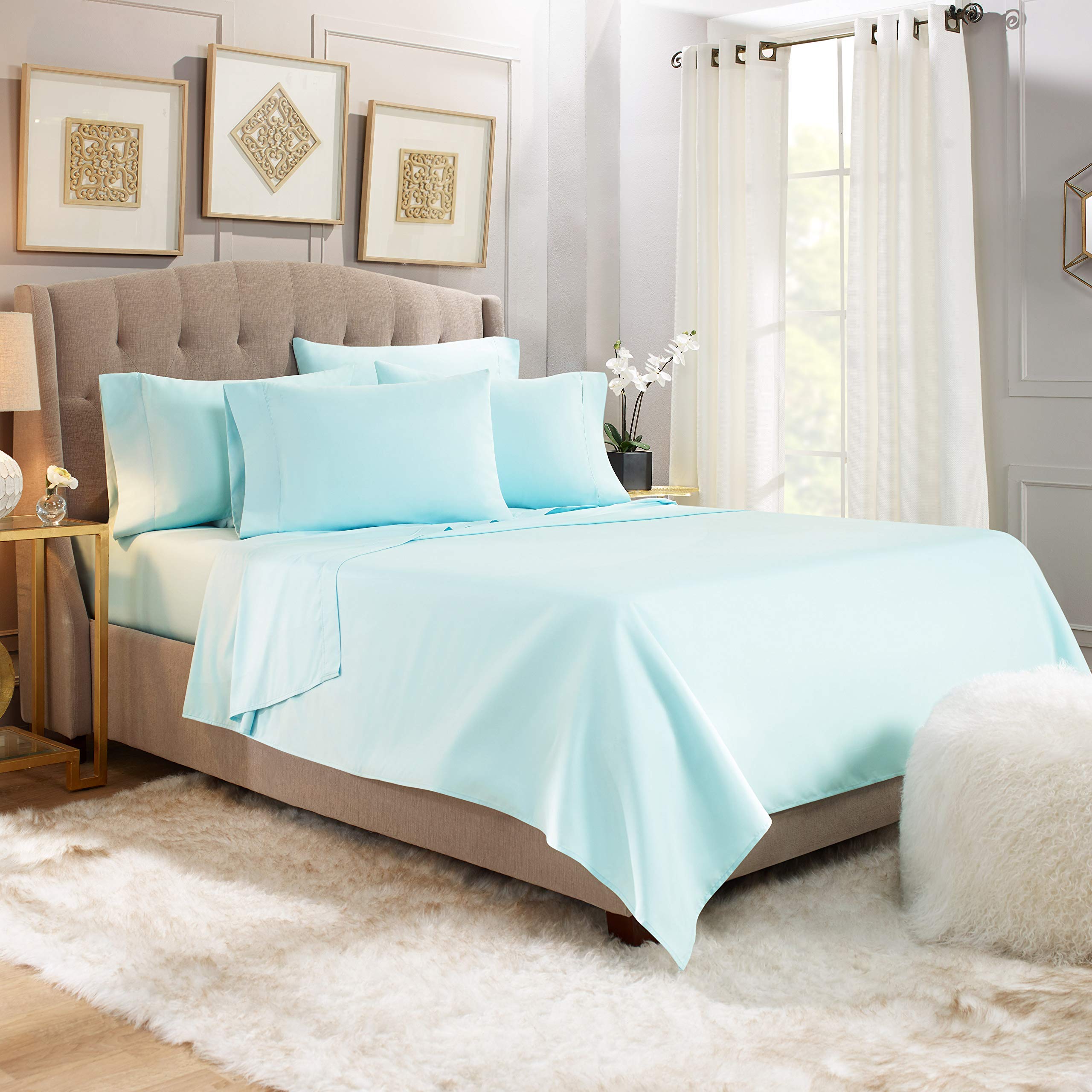 Premium 800 Thread Count 100% Cotton Split Queen Sheet Set for Adjustable Beds - 4 Piece Bedding with 21