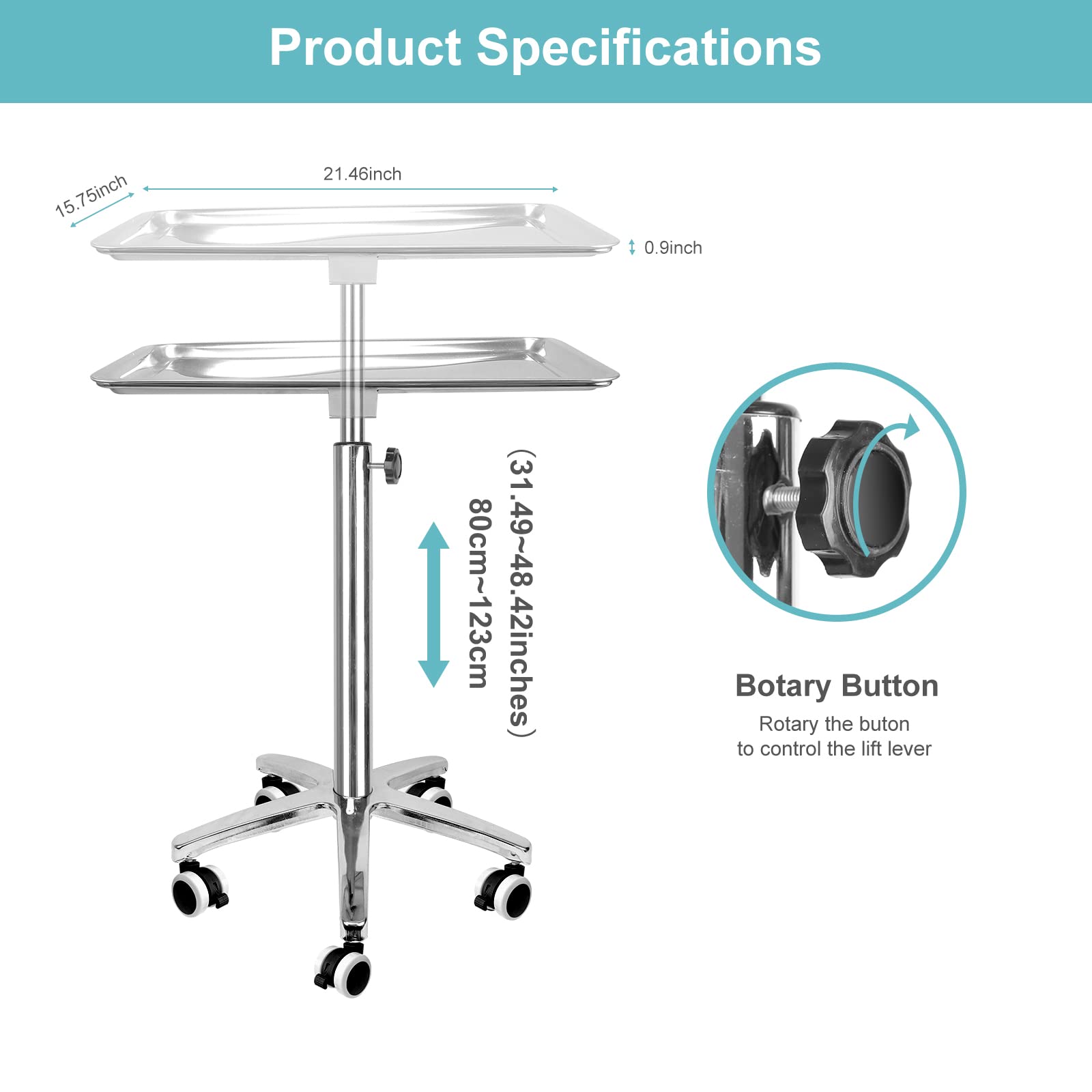 Extra Large Salon Tray & Medical Mayo Stand with Locking Wheels - Professional Beauty & Healthcare Utility Tray for Salon, Spa, Clinic & Hospital Use