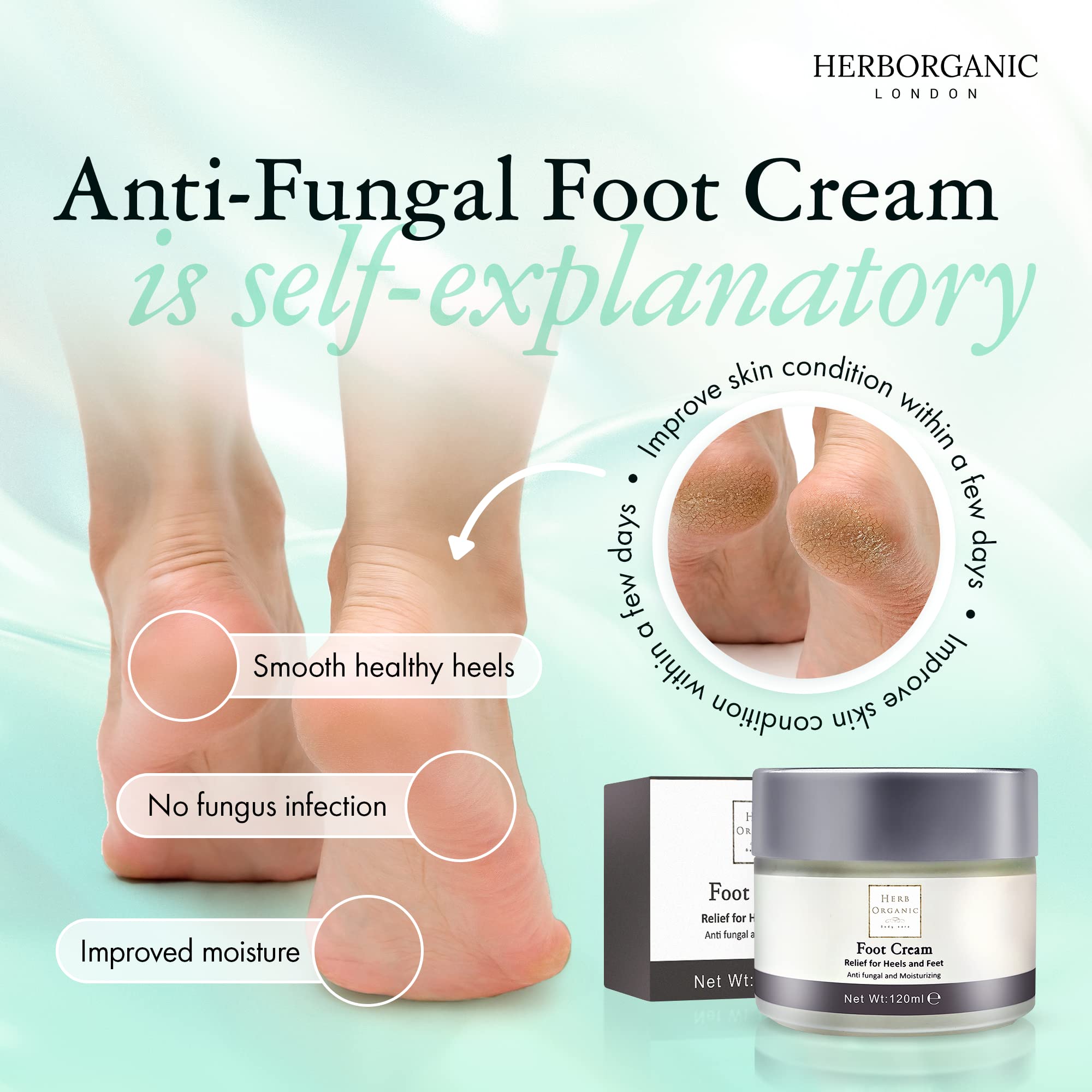 HERBORGANIC Athlete's Foot Treatment Cream - Fast Relief for Fungal Infections, Dry Cracked Heels & Nail Fungus | Repairs & Moisturizes Feet | Perfect for Athletes, Runners & Active Lifestyles