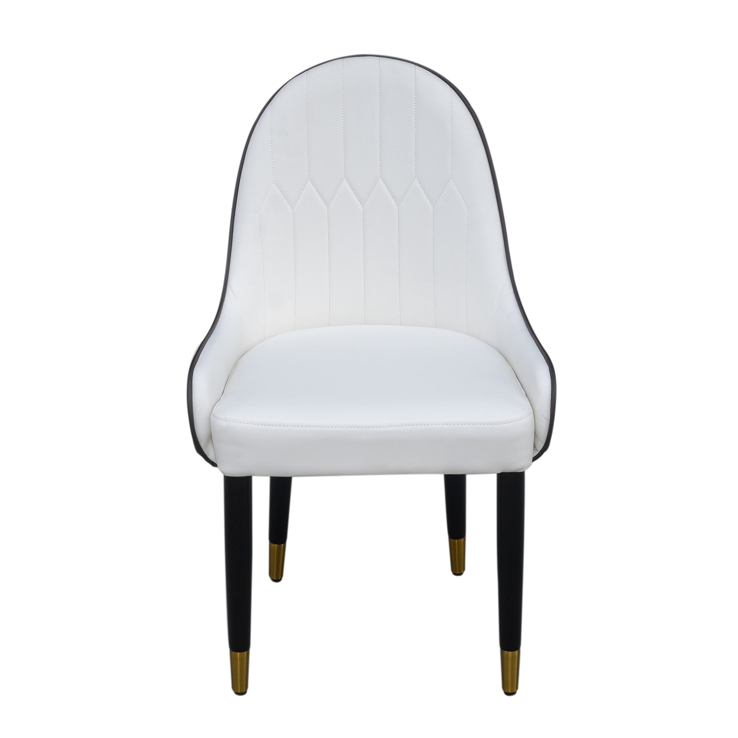 Mid Century Modern Dining Chairs Set of 2 - Brown & White Leather Upholstery with Solid Metal Legs & Ergonomic Backrest - Perfect for Dining Room, Kitchen, Living Room & Home Office