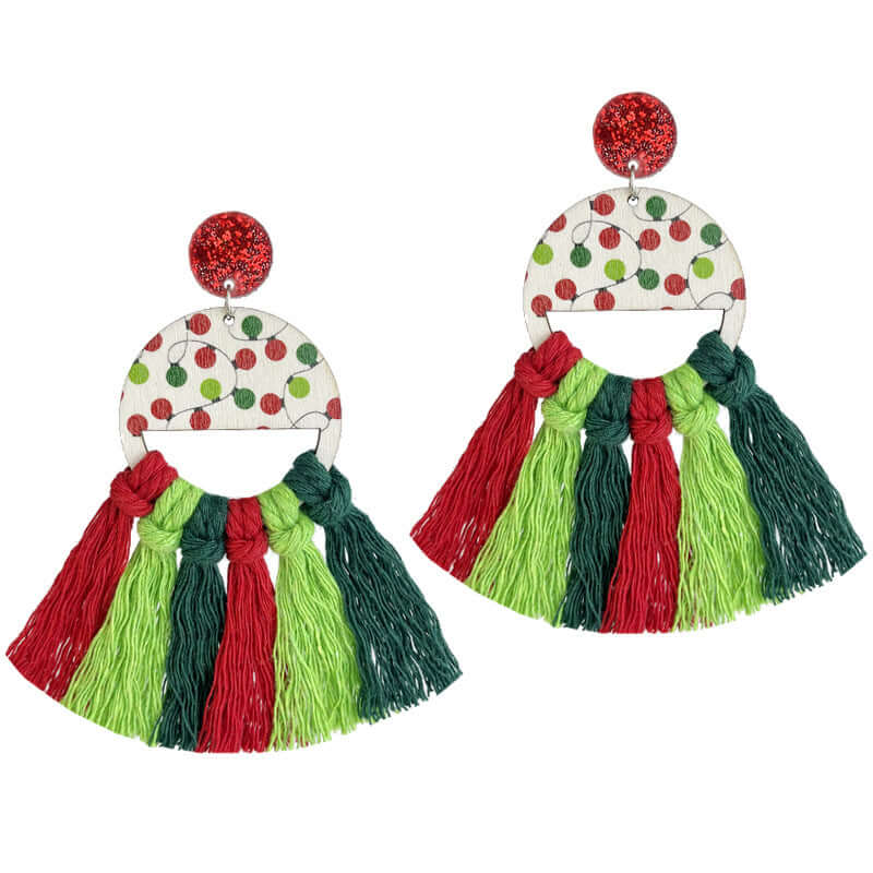 Colorful Santa Claus Woven Tassel Drop Earrings HY1001 | Christmas Party Jewelry, Holiday Gift for Women, Festive Accessories for Xmas Celebration